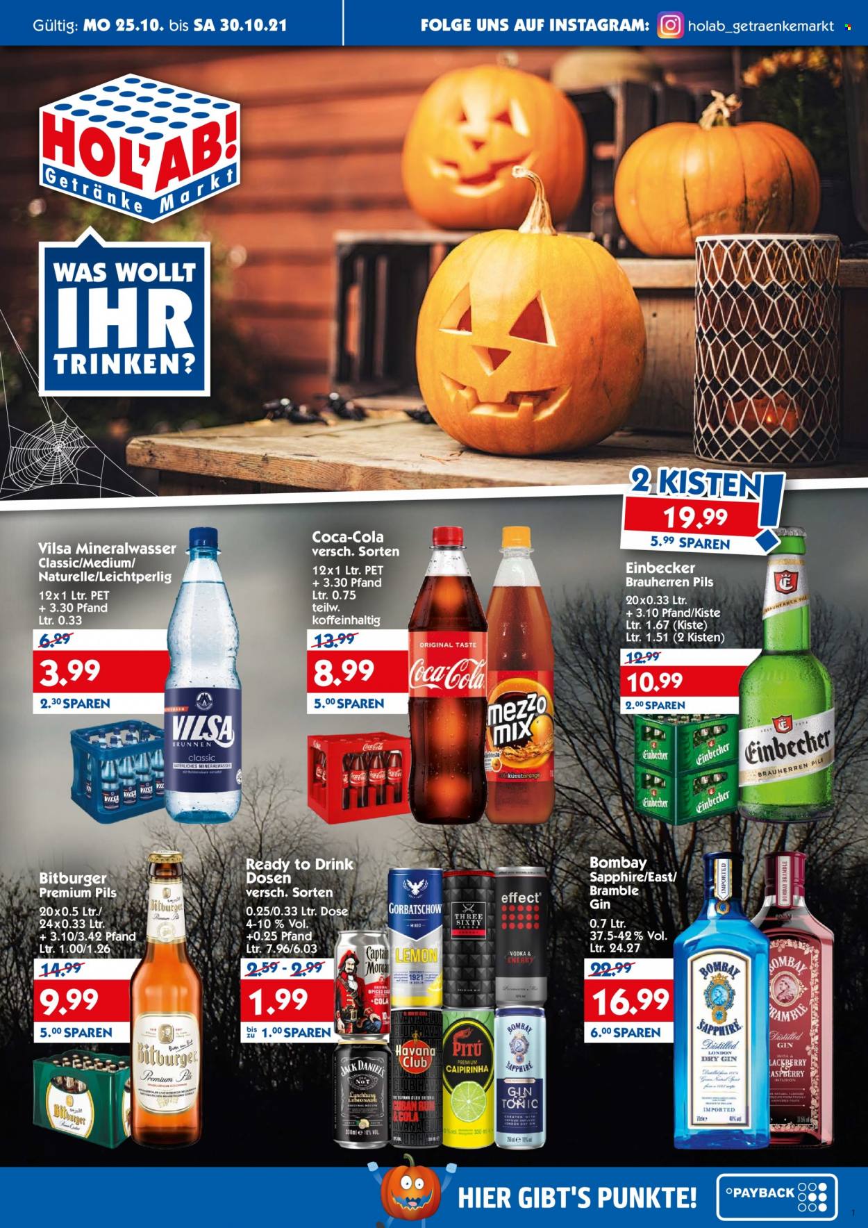 Hol'ab! Getränkemarkt Prospekte  - 25.10.2021 - 30.10.2021. Seite 1