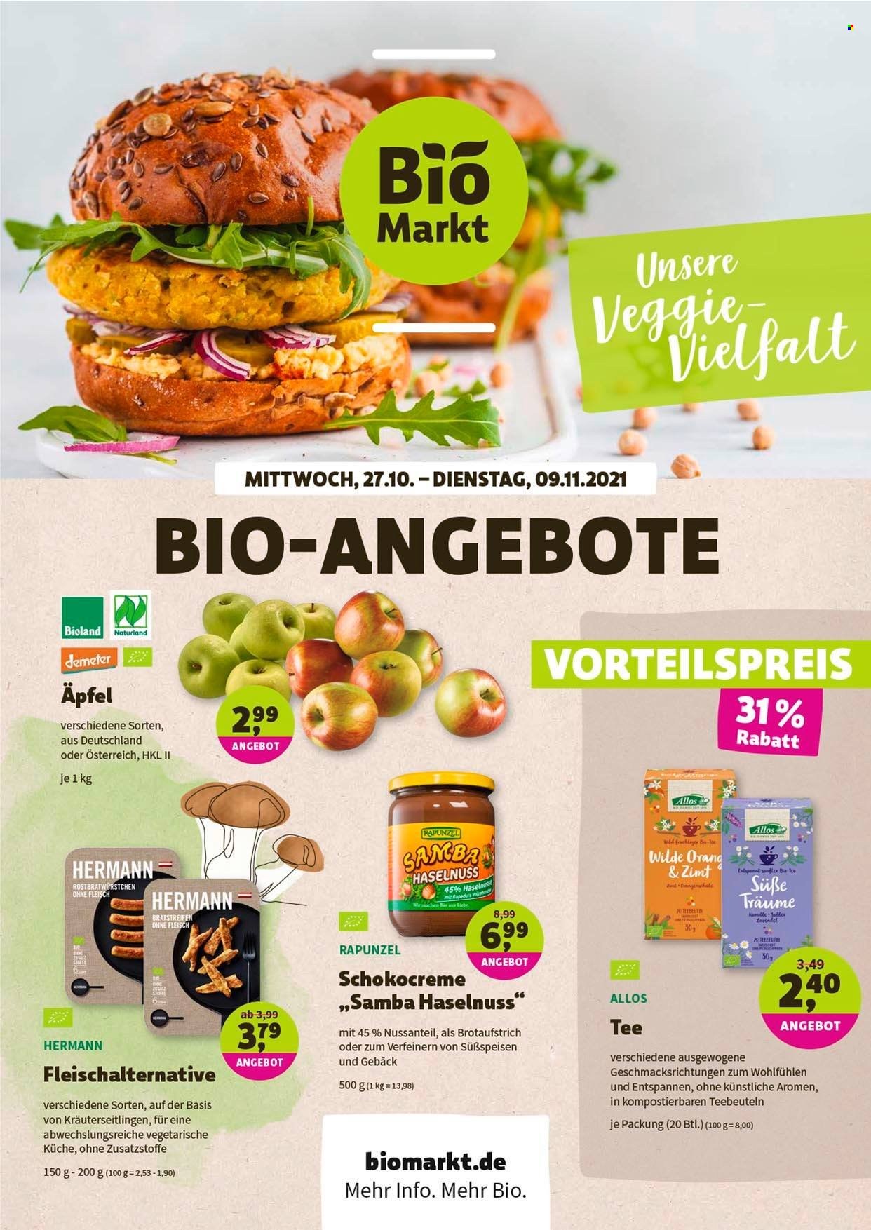 thumbnail - Prospekte BioMarkt - 27.10.2021 - 9.11.2021 - Produkte in Aktion - Brotaufstrich, Haselnuss, Tee. Seite 1.