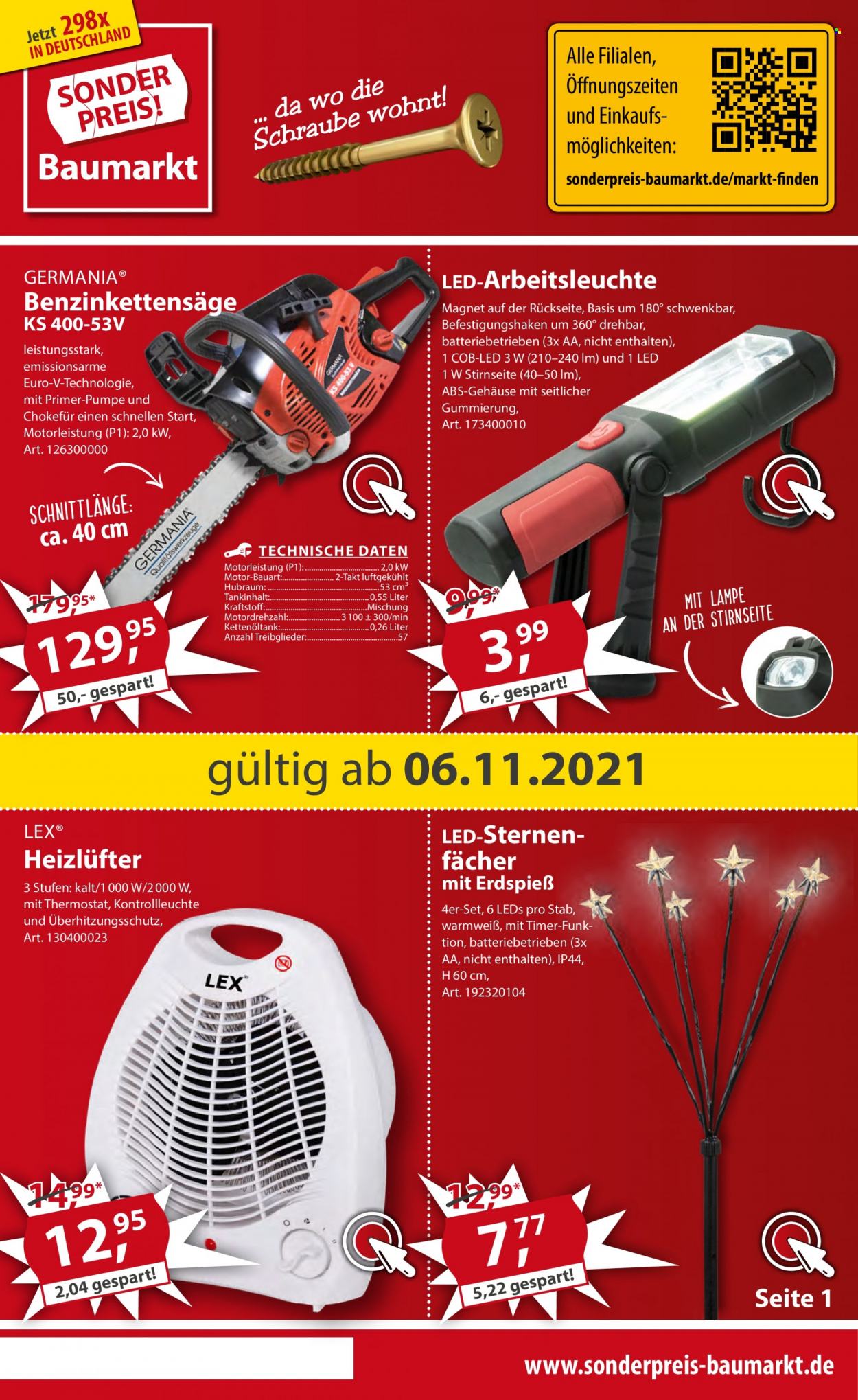 thumbnail - Prospekte Sonderpreis-Baumarkt - 6.11.2021 - 12.11.2021 - Produkte in Aktion - Arbeitsleuchte. Seite 1.