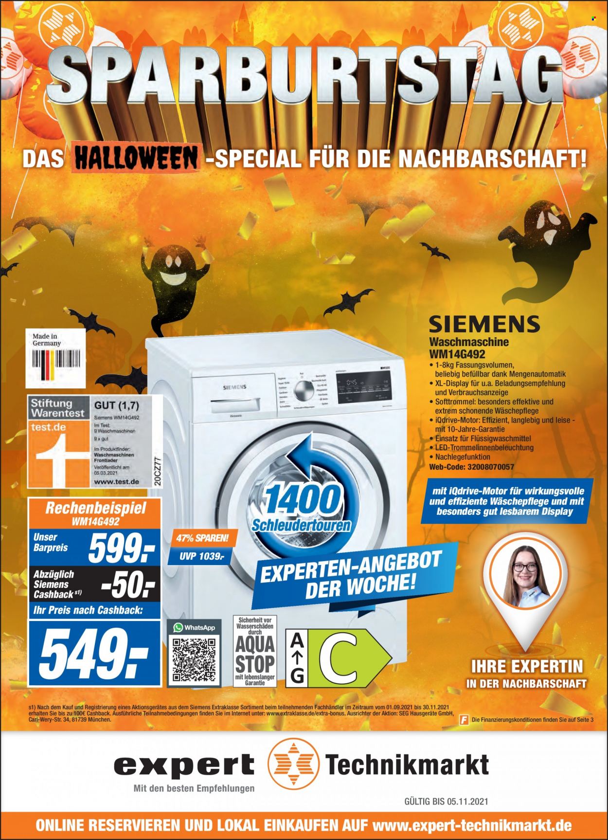 thumbnail - Prospekte Expert - 30.10.2021 - 5.11.2021 - Produkte in Aktion - Siemens, Waschmaschine. Seite 1.