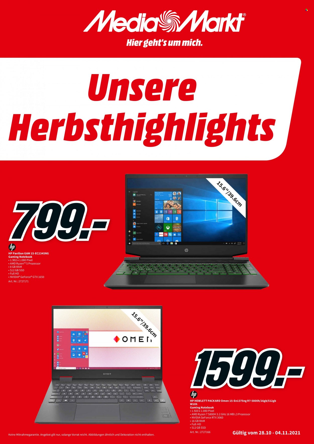 MediaMarkt Prospekte  - 28.10.2021 - 4.11.2021. Seite 1
