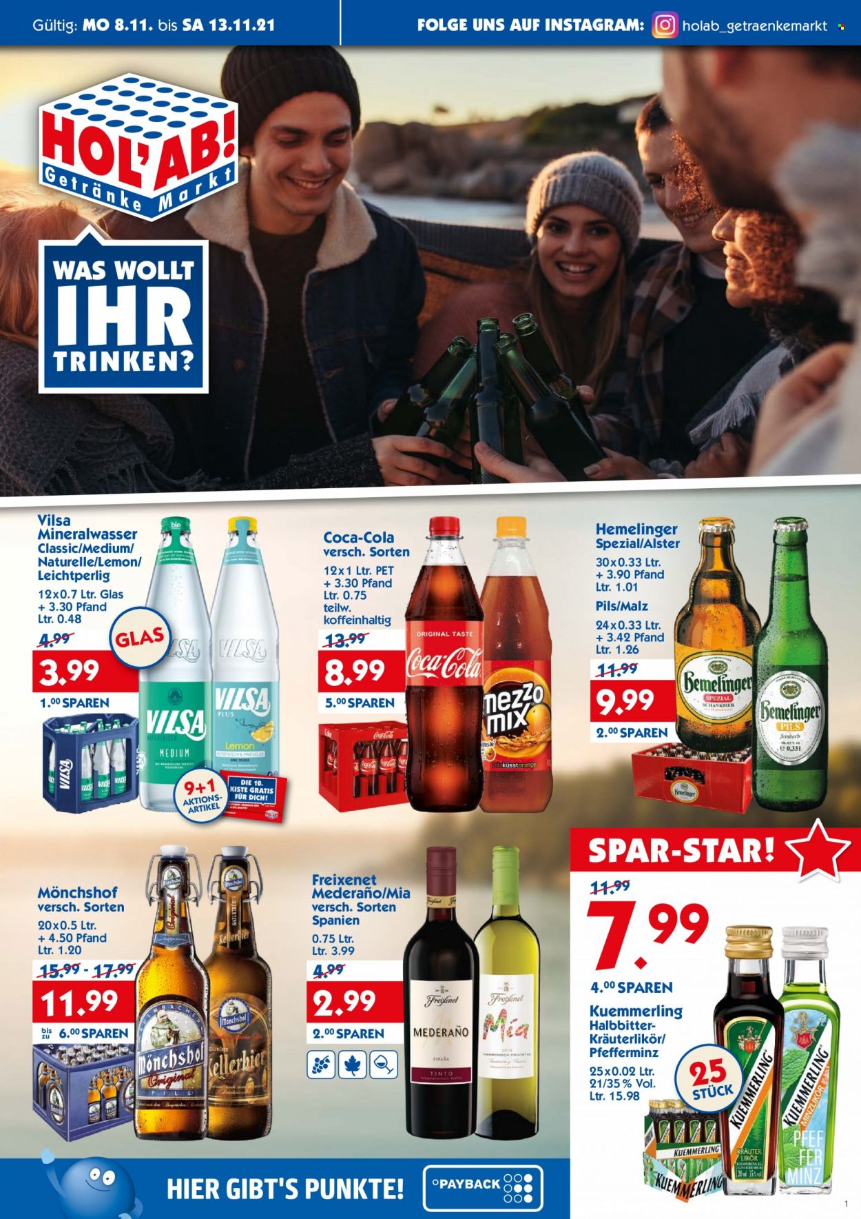 Hol'ab! Getränkemarkt Prospekte  - 8.11.2021 - 13.11.2021. Seite 1