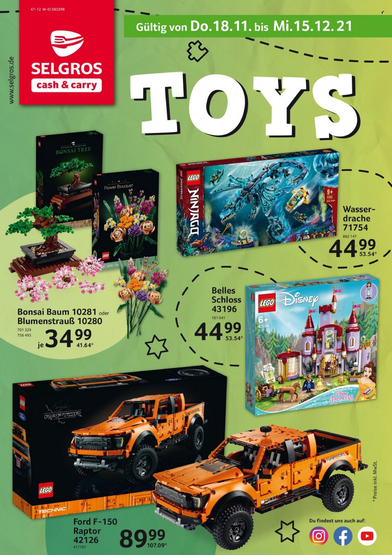 thumbnail - Prospekte Selgros - 18.11.2021 - 15.12.2021 - Produkte in Aktion - LEGO Technic, Ninjago, Blumenstrauß. Seite 1.