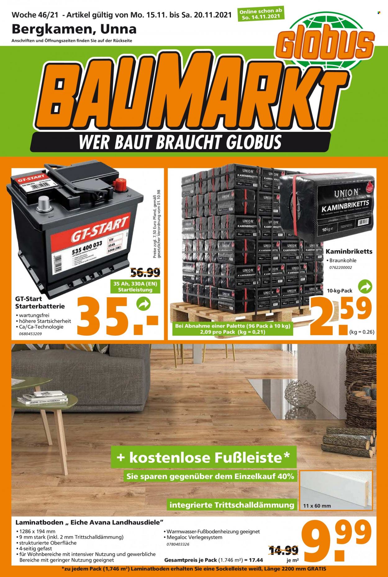 Globus Baumarkt Prospekte  - 15.11.2021 - 20.11.2021. Seite 1
