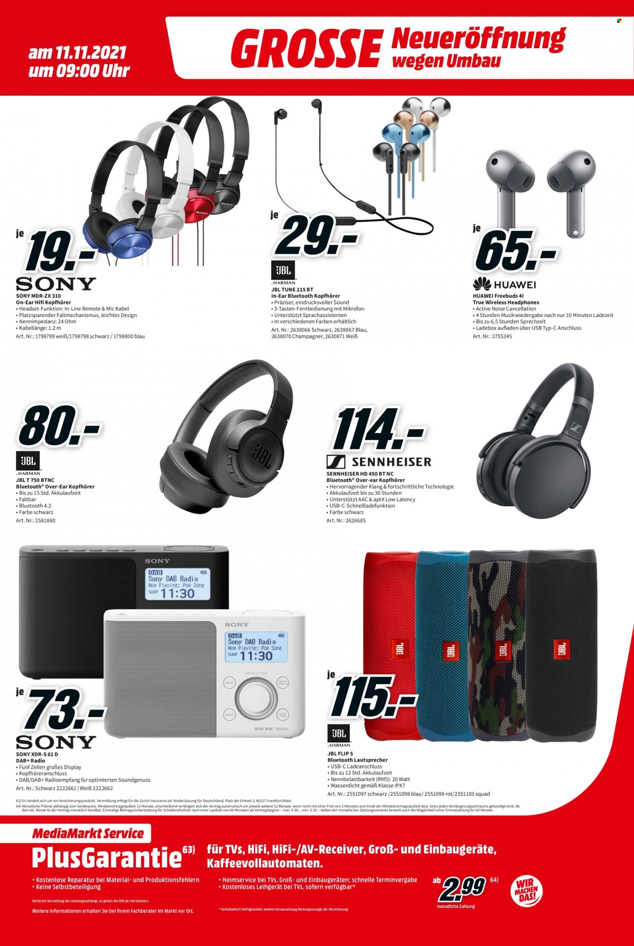thumbnail - Prospekte MediaMarkt - 11.11.2021 - 15.11.2021 - Produkte in Aktion - Sony, Huawei, JBL, Receiver, Radio, Lautsprecher, Sennheiser, Headset, Wireless Headphones. Seite 3.