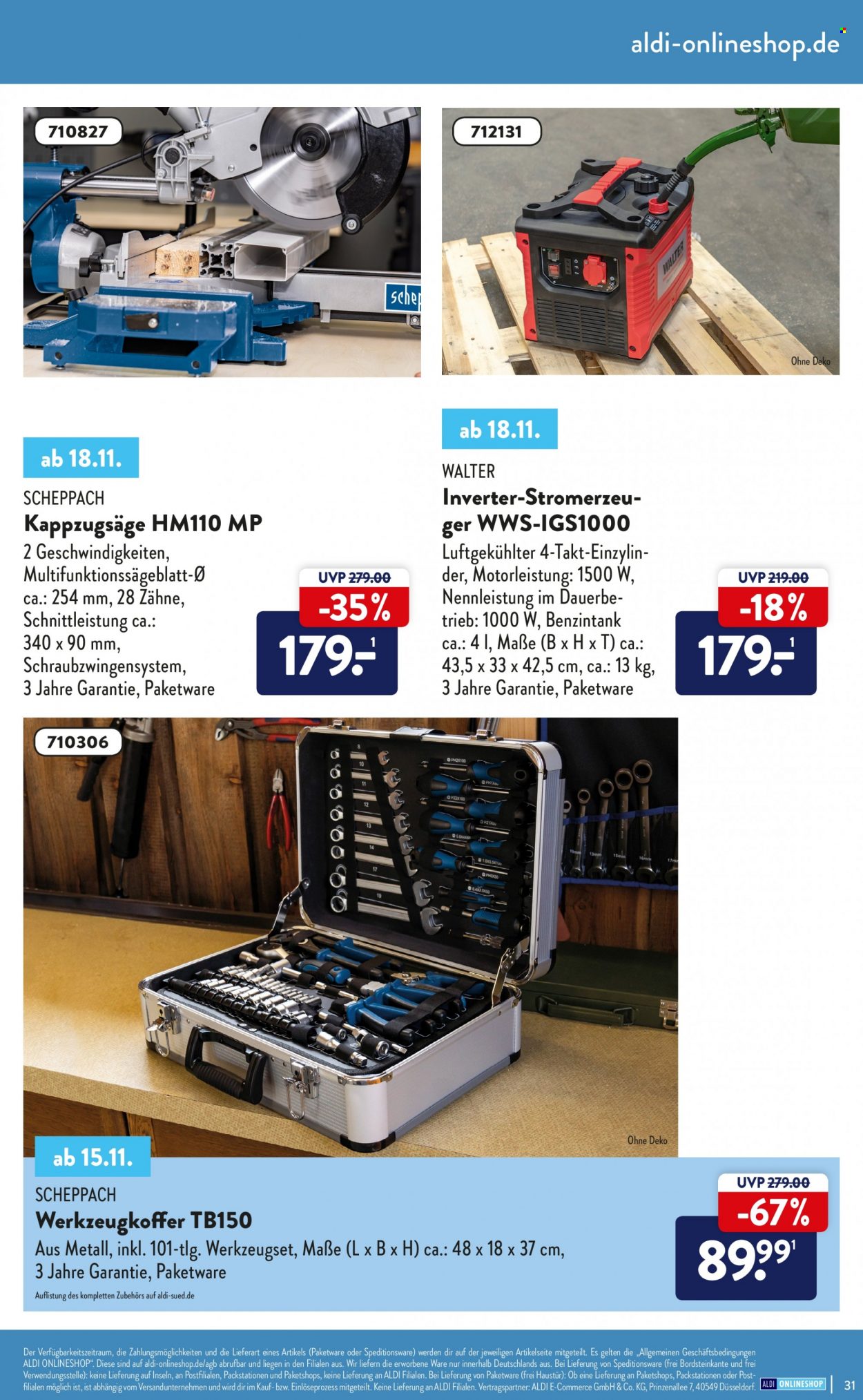 thumbnail - Prospekte ALDI Nord - Produkte in Aktion - Werkzeugbox, Stromerzeuger. Seite 31.