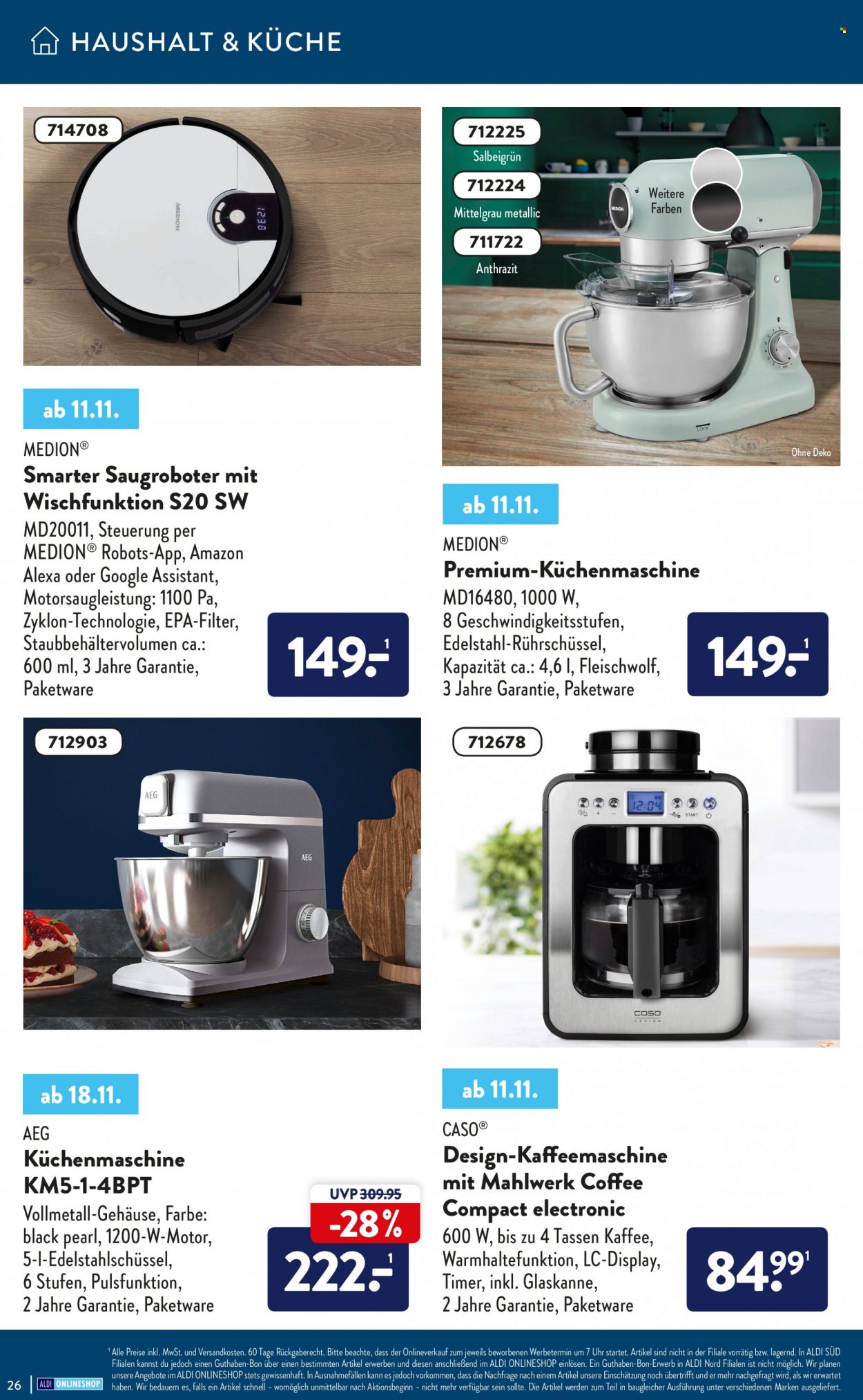 thumbnail - Prospekte ALDI SÜD - Produkte in Aktion - AEG, Medion, Saugroboter, Kaffee, Kaffeeautomat, Küchenmaschine. Seite 26.