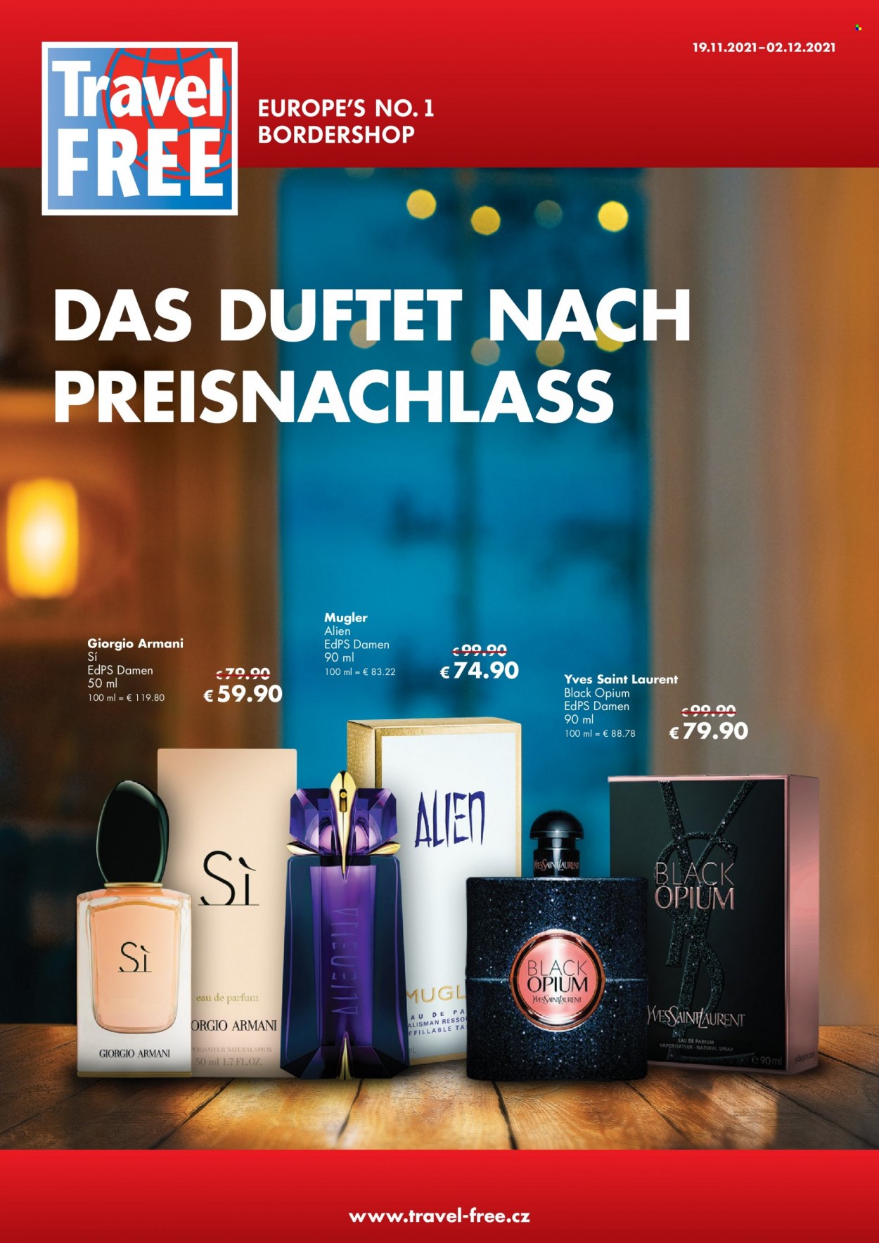thumbnail - Prospekte Travel FREE - 19.11.2021 - 2.12.2021 - Produkte in Aktion - Yves Saint Laurent, Eau de parfum, Giorgio Armani. Seite 1.