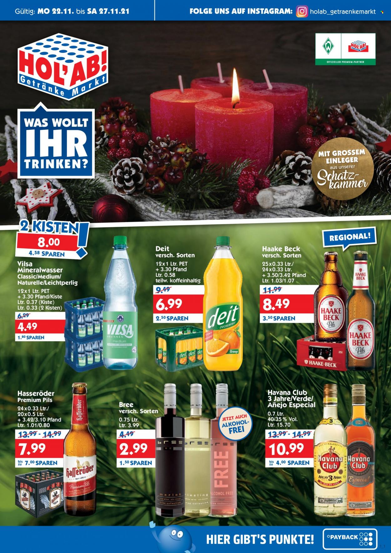 Hol'ab! Getränkemarkt Prospekte  - 22.11.2021 - 27.11.2021. Seite 1