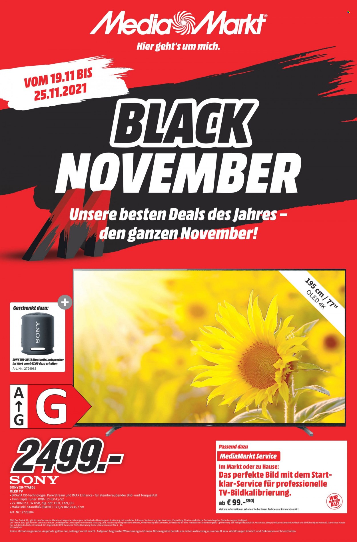 thumbnail - Prospekte MediaMarkt - 19.11.2021 - 25.11.2021 - Produkte in Aktion - Sony, Oled-TV, Lautsprecher. Seite 1.