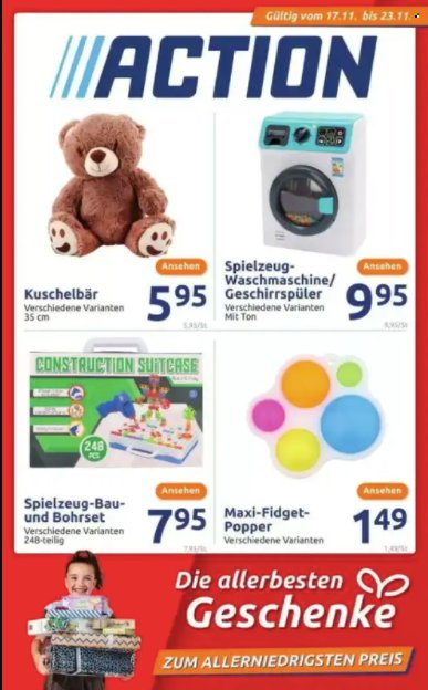 thumbnail - Prospekte Action - 17.11.2021 - 23.11.2021 - Produkte in Aktion - Spielzeug. Seite 1.