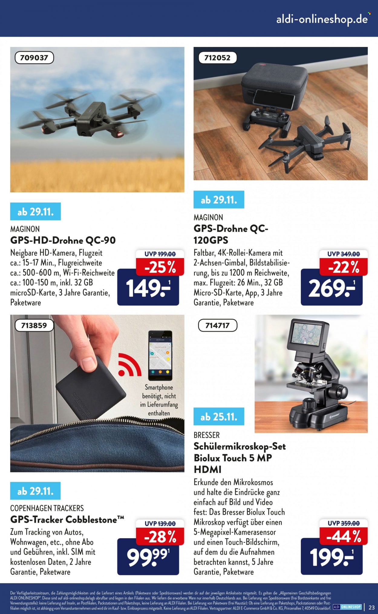 thumbnail - Prospekte ALDI SÜD - Produkte in Aktion - Drohne, Smartphone, Rollei, GPS. Seite 23.