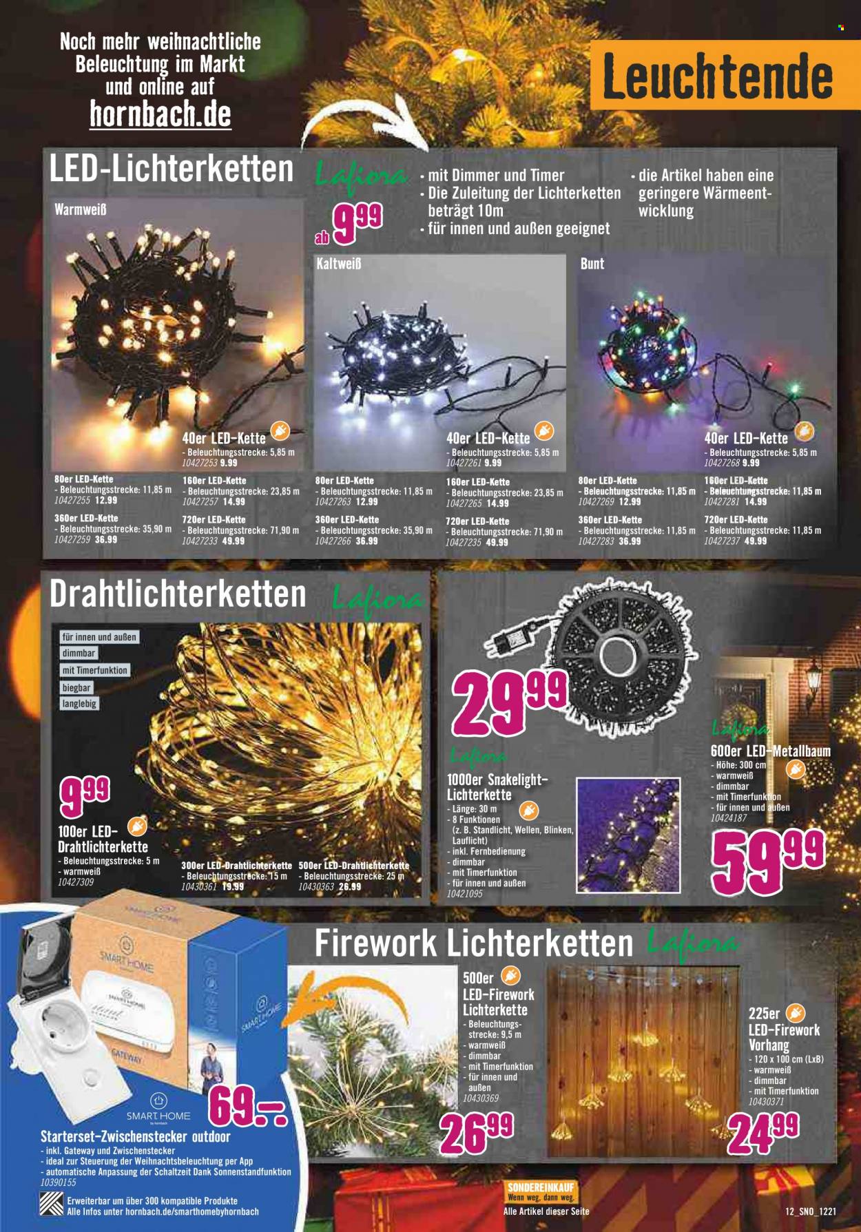 thumbnail - Prospekte Hornbach - 25.11.2021 - 24.12.2021 - Produkte in Aktion - Vorhang, LED-Metallstern, Lichterkette, Weihnachtsbeleuchtung, Laterne. Seite 12.