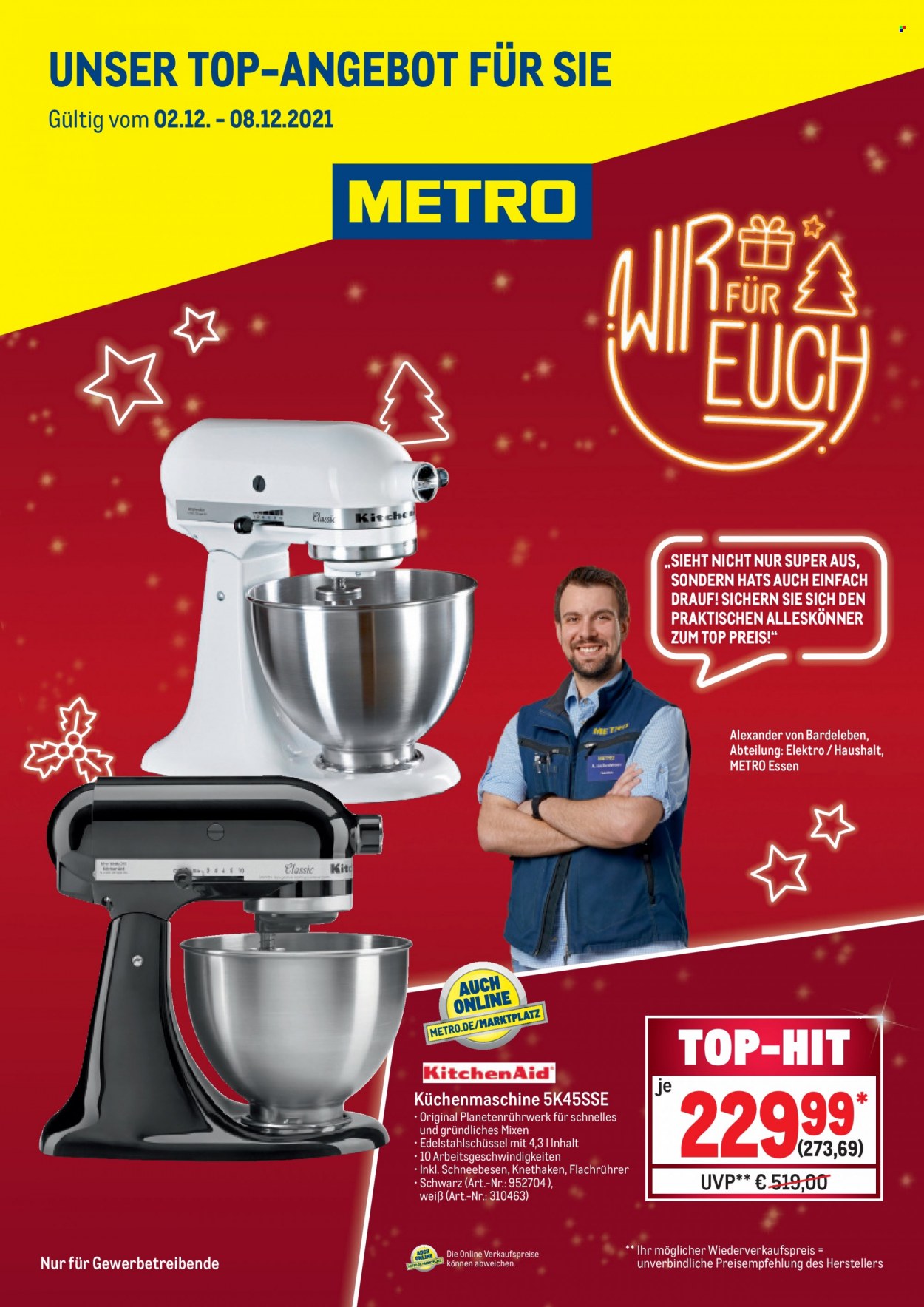 thumbnail - Prospekte Metro - 2.12.2021 - 8.12.2021 - Produkte in Aktion - Küchenmaschine. Seite 1.