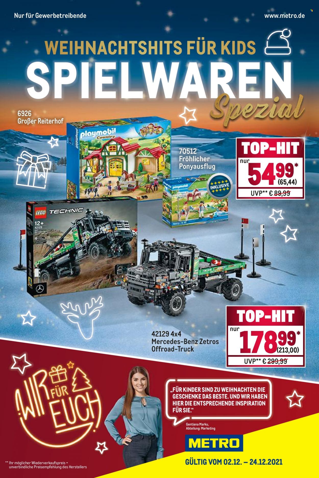 thumbnail - Prospekte Metro - 2.12.2021 - 24.12.2021 - Produkte in Aktion - LEGO Technic, Spielwaren, Playmobil. Seite 1.
