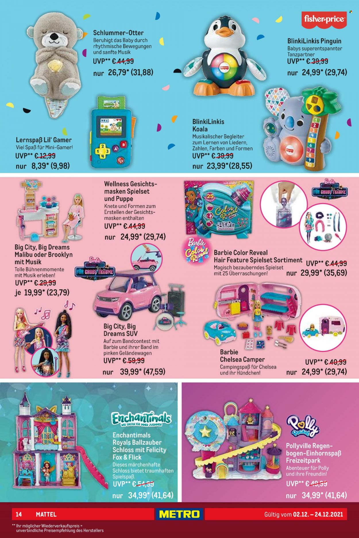 thumbnail - Prospekte Metro - 2.12.2021 - 24.12.2021 - Produkte in Aktion - Alkohol, Malibu, Rum, Barbie, Puppe, Mattel. Seite 14.