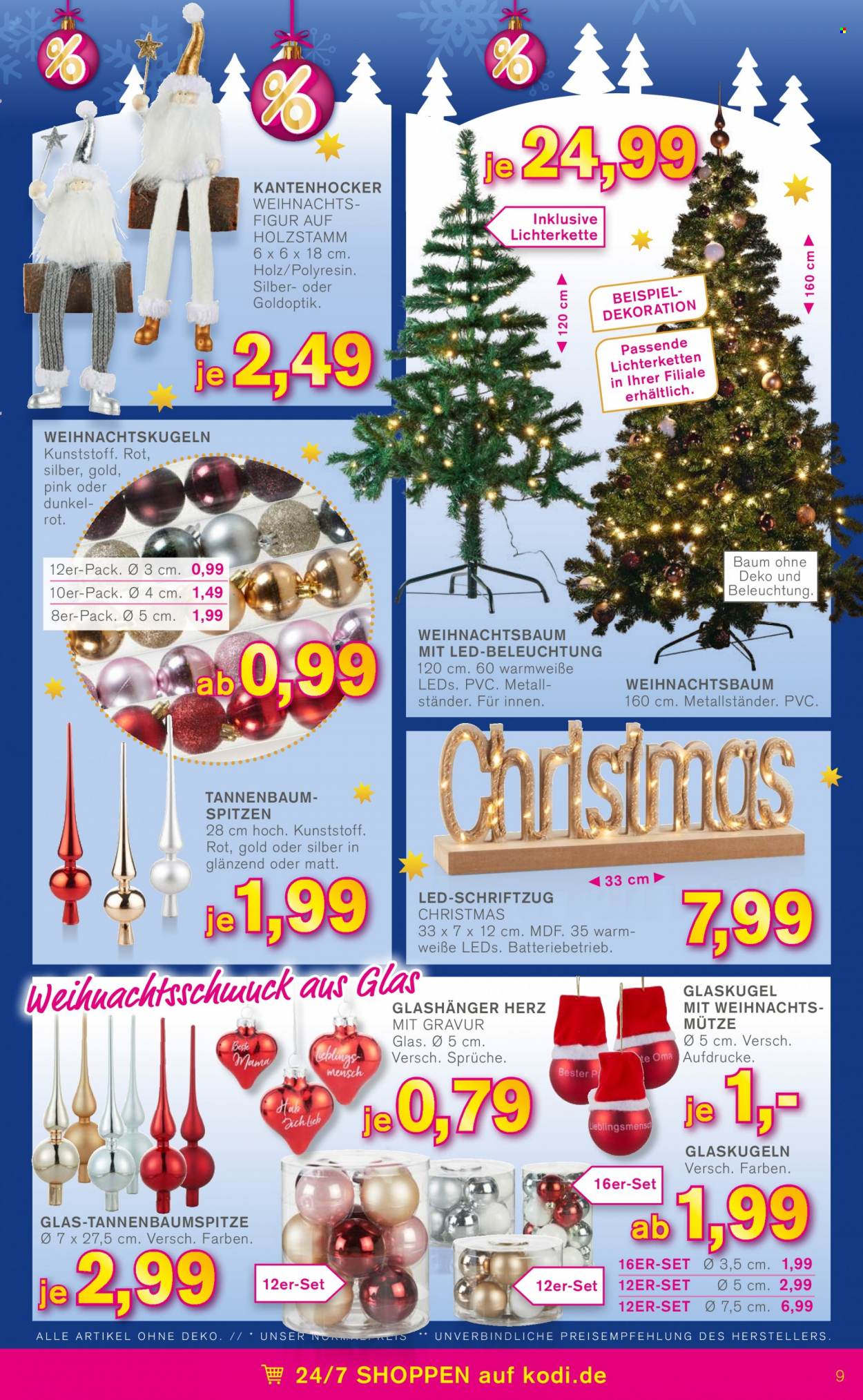 thumbnail - Prospekte KODi - 6.12.2021 - 11.12.2021 - Produkte in Aktion - Weihnachtsbaum, Weihnachtskugeln, Schriftzug, Lichterkette, Glaskugel, Weihnachtsfigur. Seite 9.