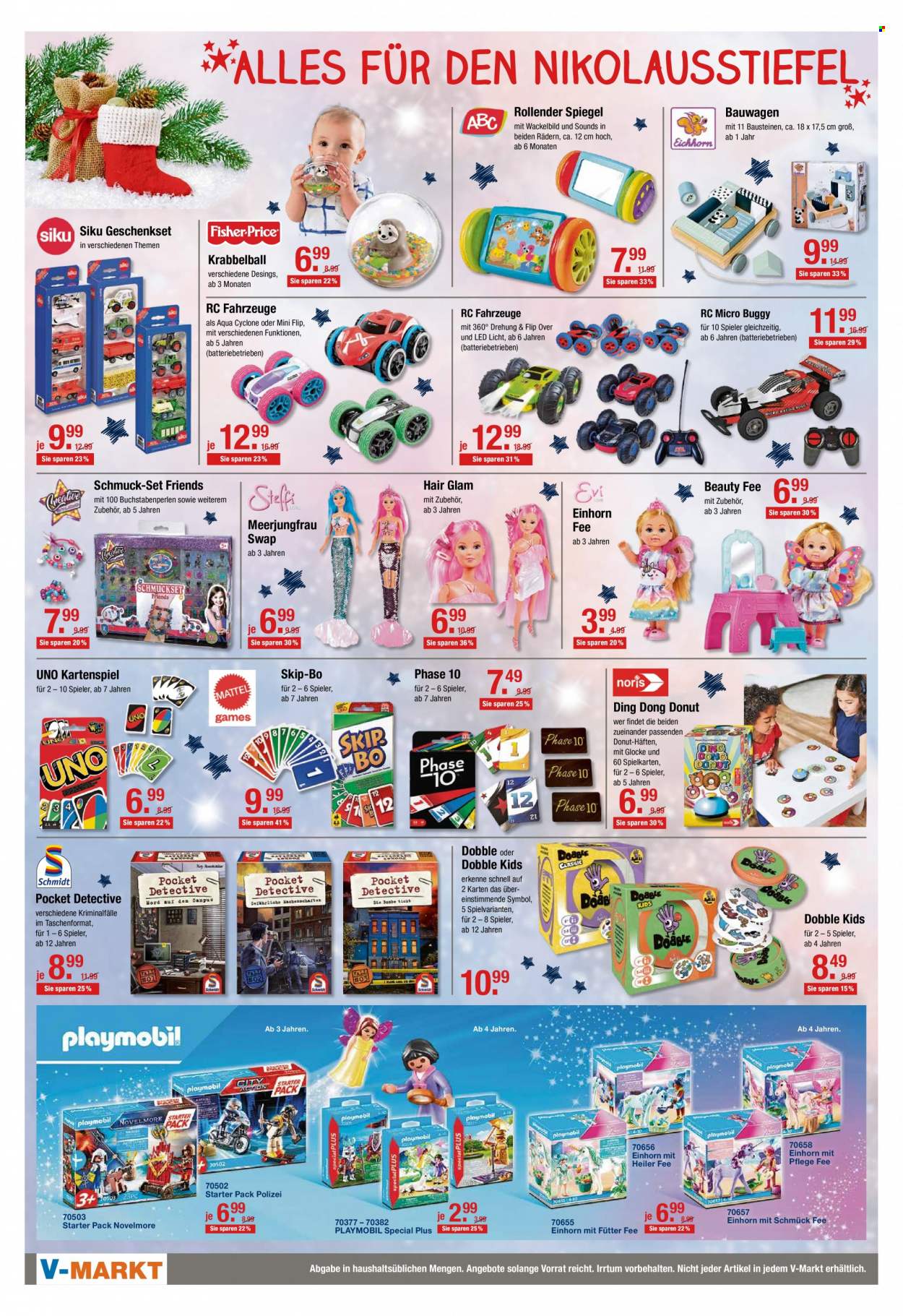thumbnail - Prospekte V-Markt - 2.12.2021 - 8.12.2021 - Produkte in Aktion - Donut, Geschenkset, Spiegel, Schmuckset, Schmuck, Buggy, Mattel, Kartenspiel, Playmobil. Seite 8.