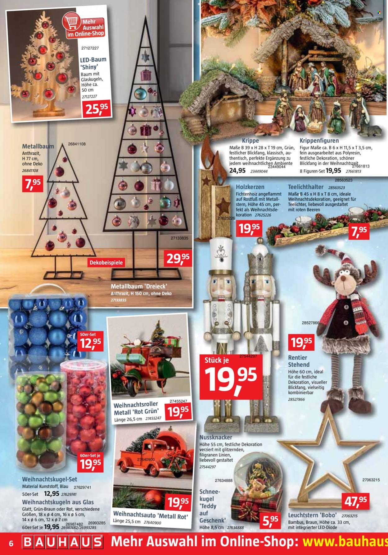 thumbnail - Prospekte Bauhaus - 27.11.2021 - 25.12.2021 - Produkte in Aktion - Nussknacker, Weihnachtskugeln, LED-Baum, Holz. Seite 6.