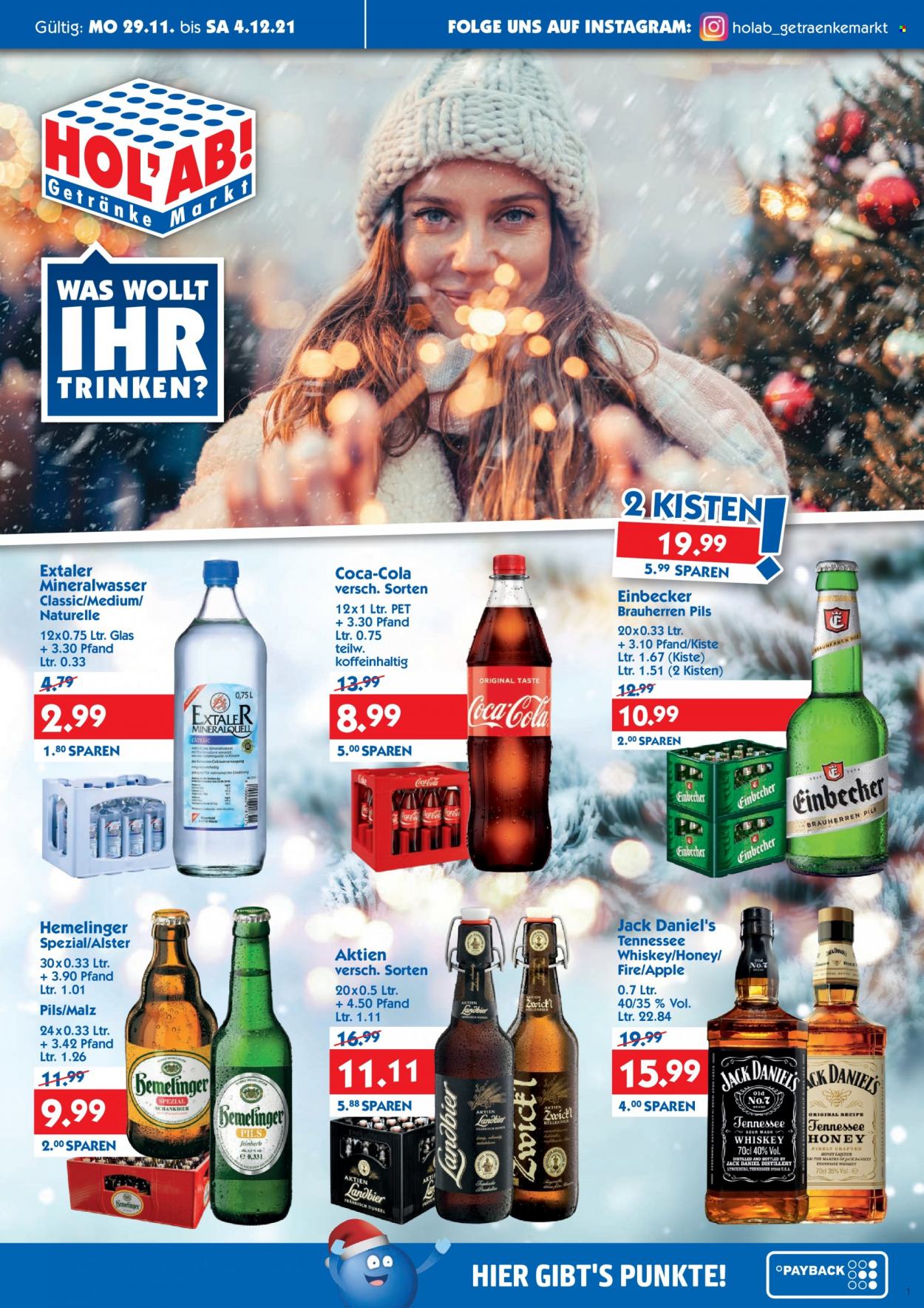 Hol'ab! Getränkemarkt Prospekte  - 29.11.2021 - 4.12.2021. Seite 1
