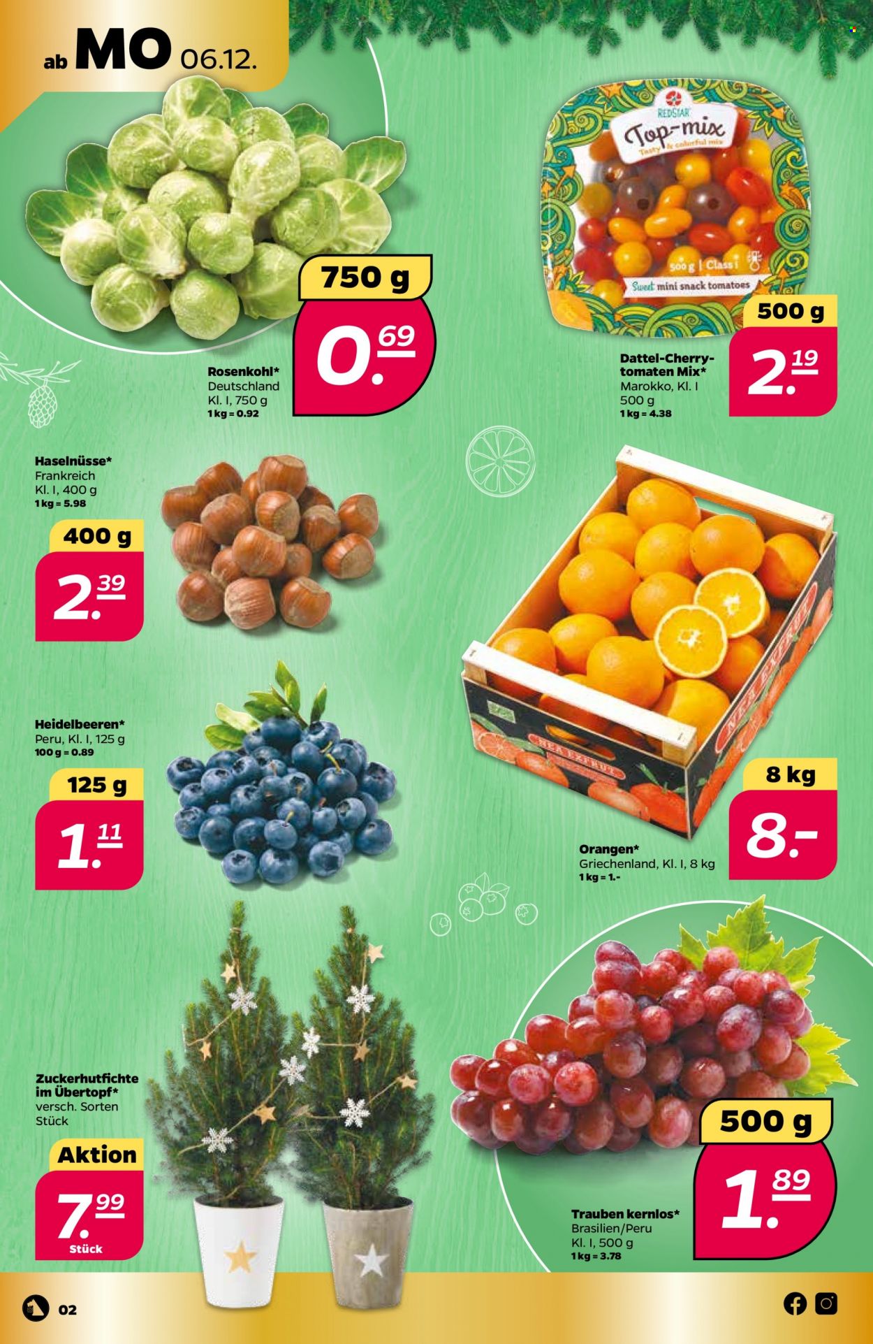 thumbnail - Prospekte Netto - 6.12.2021 - 11.12.2021 - Produkte in Aktion - Tomaten, Rosenkohl, Trauben, Orangen, Heidelbeeren, Haselnuss, Sweathose. Seite 2.