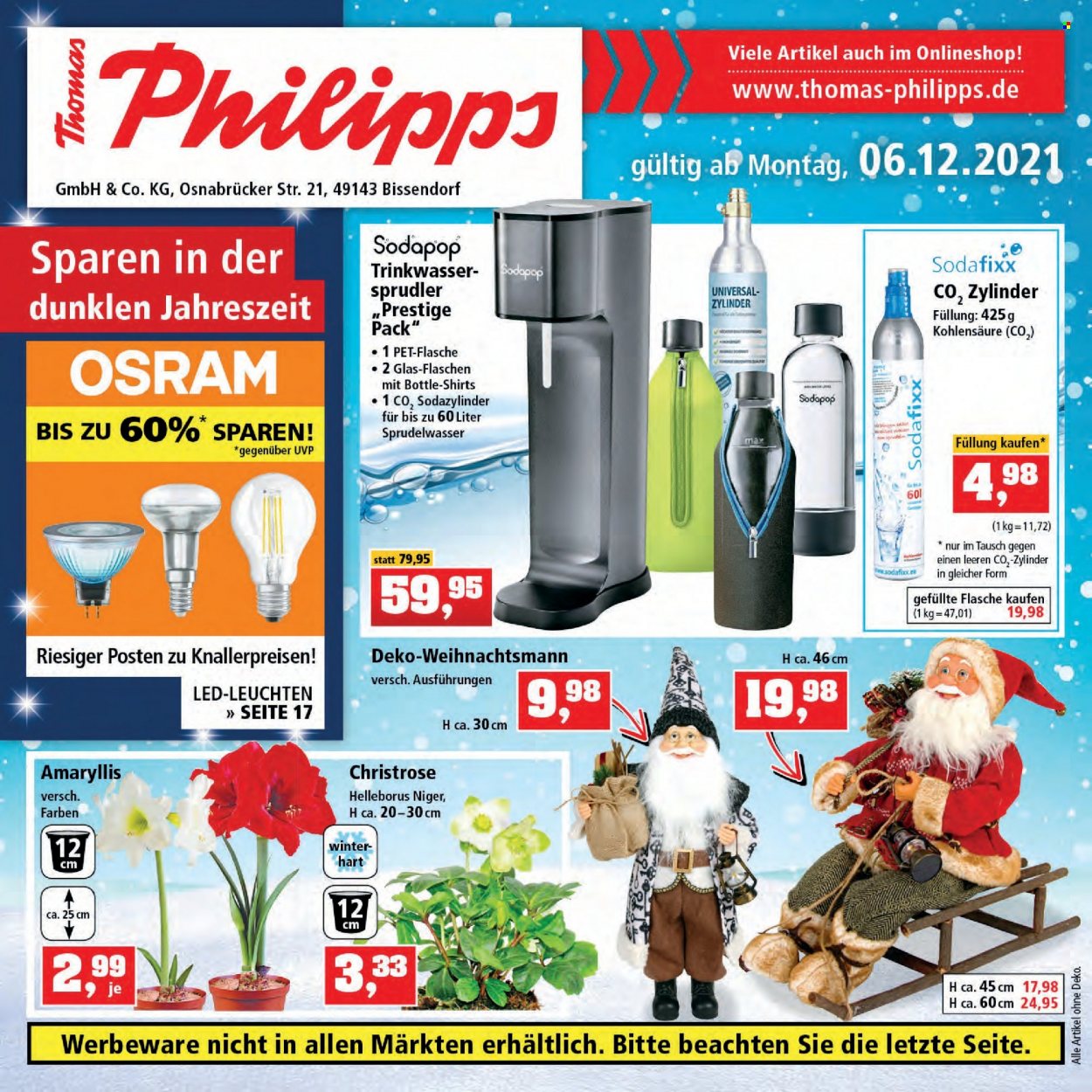 thumbnail - Prospekte Thomas Philipps - 6.12.2021 - 11.12.2021 - Produkte in Aktion - Osram, Christrose. Seite 1.