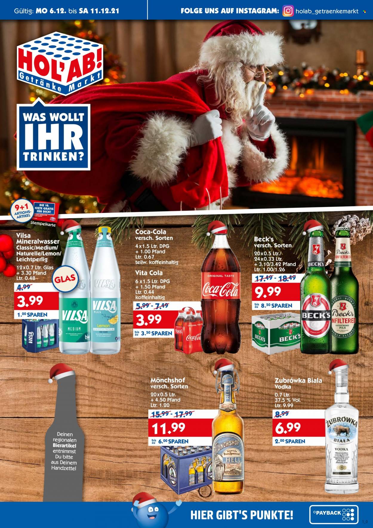 Hol'ab! Getränkemarkt Prospekte  - 6.12.2021 - 11.12.2021. Seite 1