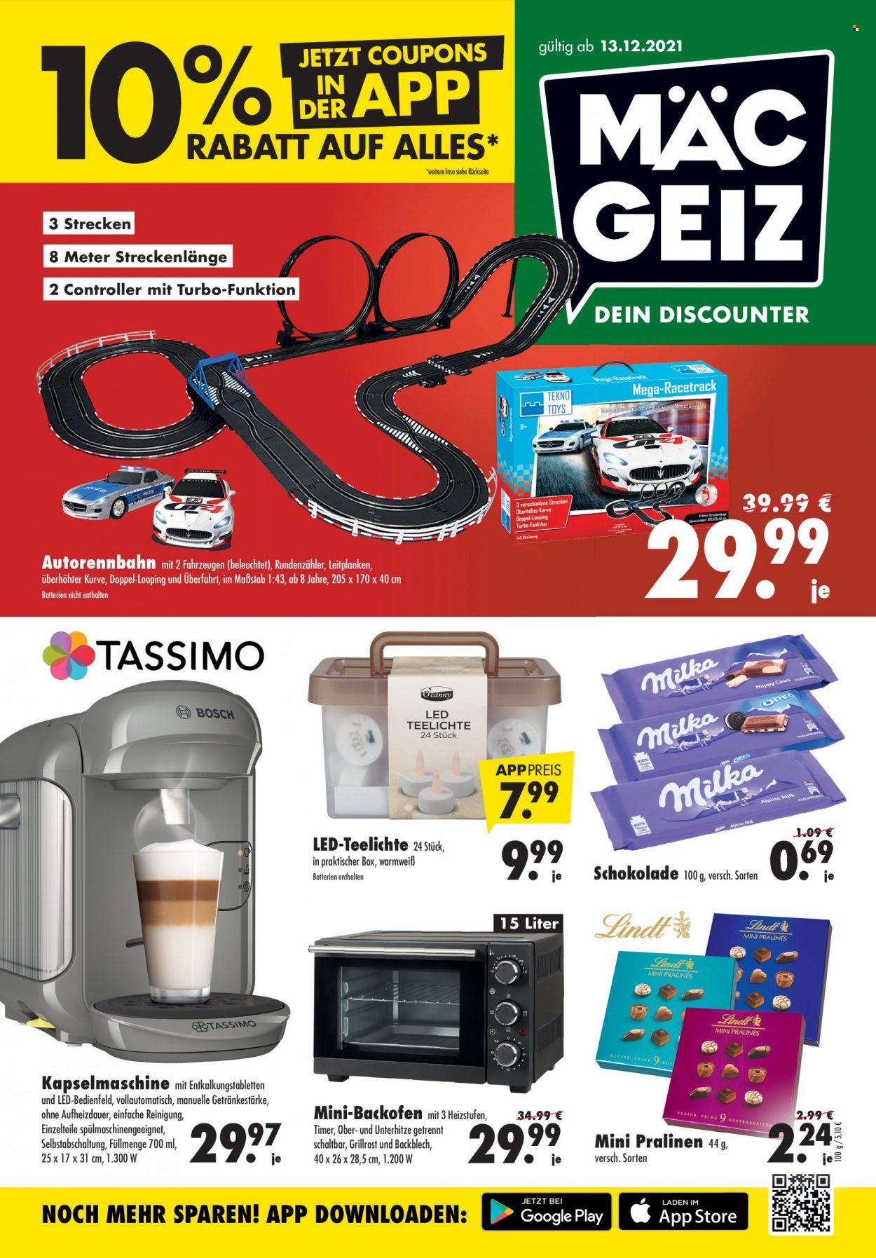 thumbnail - Prospekte Mäc-Geiz - 13.12.2021 - 19.12.2021 - Produkte in Aktion - Schokolade, Pralinen, Kapselmaschine, Teelicht. Seite 1.