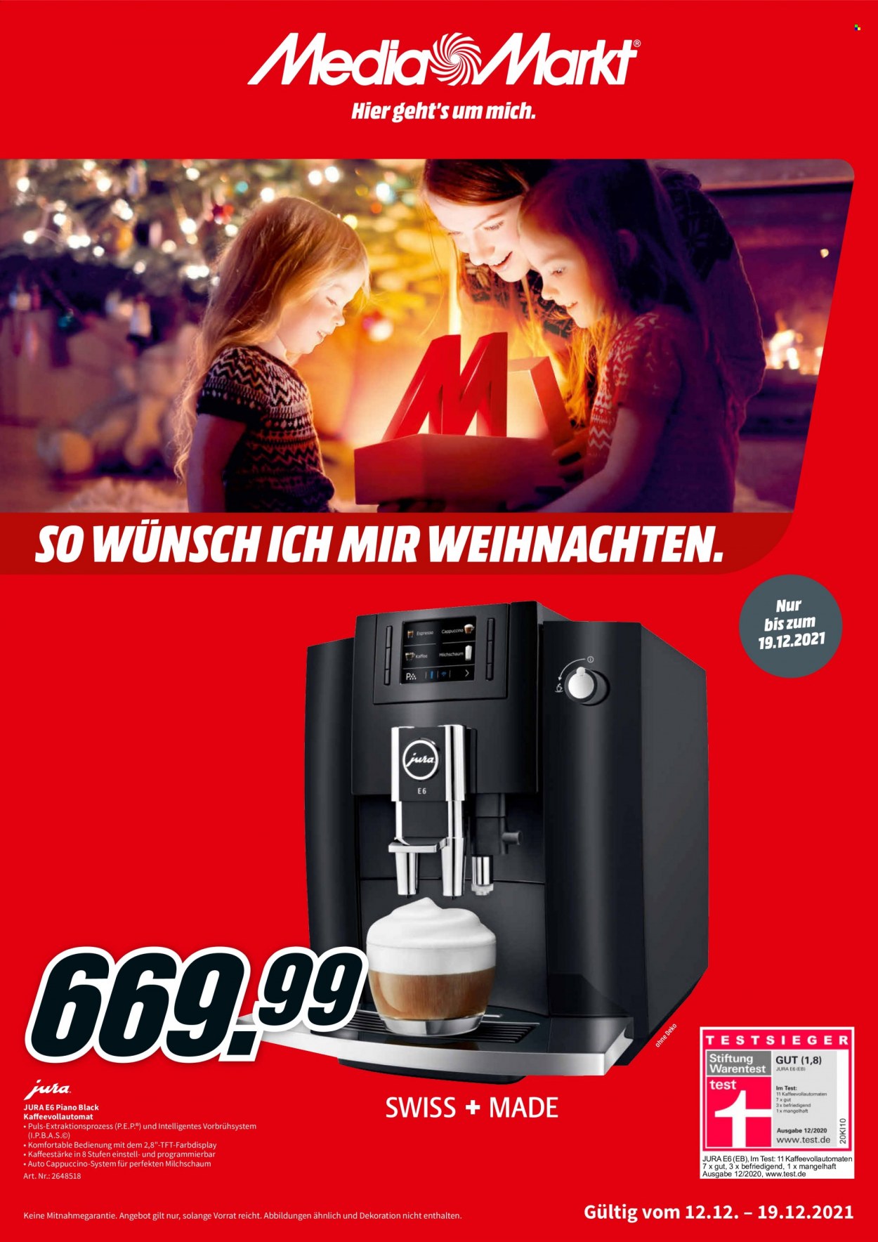 thumbnail - Prospekte MediaMarkt - 12.12.2021 - 19.12.2021 - Produkte in Aktion - Kaffeeautomat. Seite 1.