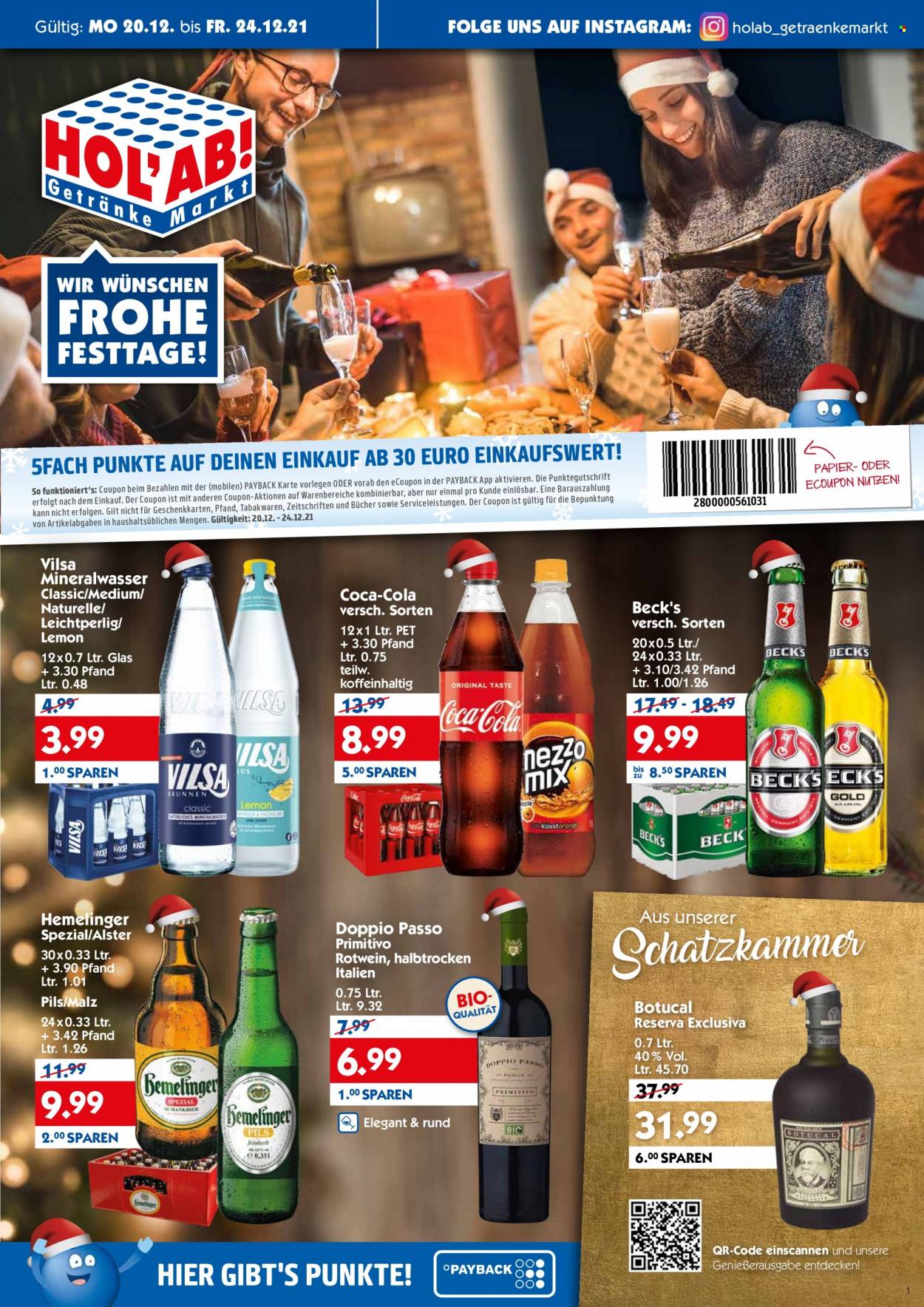 Hol'ab! Getränkemarkt Prospekte  - 20.12.2021 - 24.12.2021. Seite 1