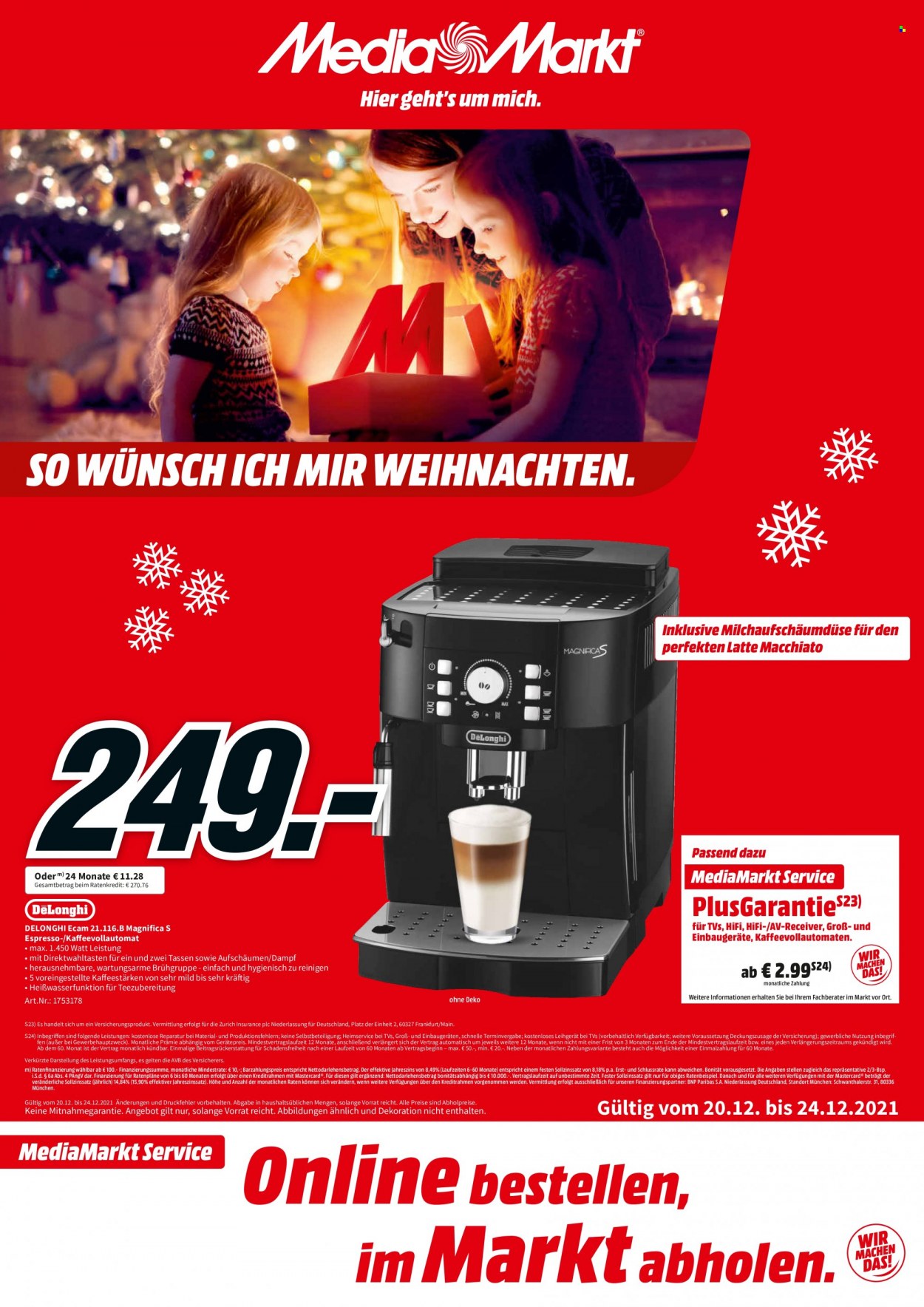 thumbnail - Prospekte MediaMarkt - 20.12.2021 - 24.12.2021 - Produkte in Aktion - Receiver, Kaffeeautomat, De'Longhi. Seite 1.