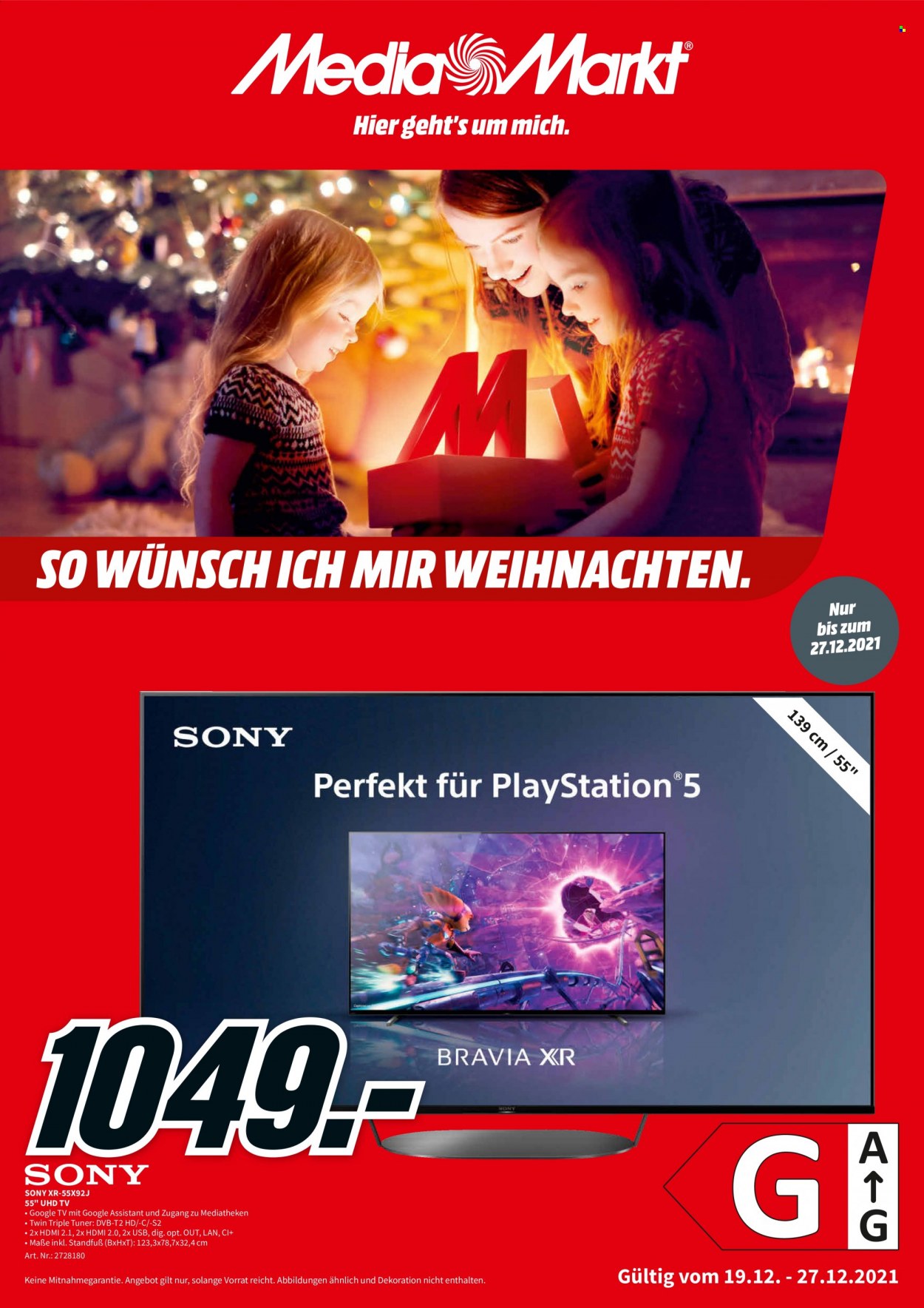 thumbnail - Prospekte MediaMarkt - 19.12.2021 - 27.12.2021 - Produkte in Aktion - Sony, UHD-TV, PlayStation. Seite 1.