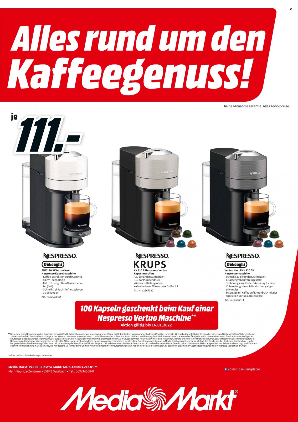 thumbnail - Prospekte MediaMarkt - 20.12.2021 - 16.01.2022 - Produkte in Aktion - Milchaufschäumer, Nespresso, Kapselmaschine. Seite 1.