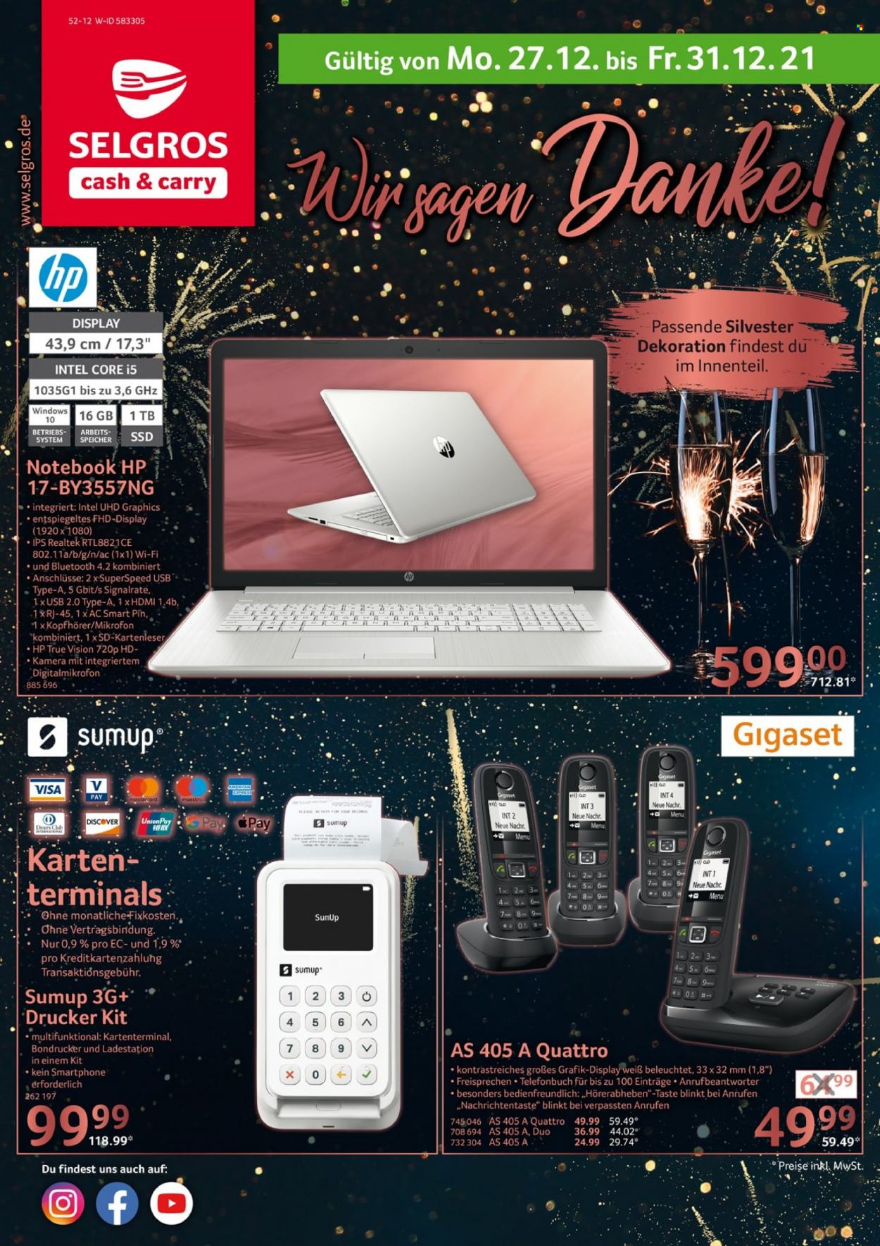 thumbnail - Prospekte Selgros - 27.12.2021 - 31.12.2021 - Produkte in Aktion - Gigaset, Smartphone, HP, Kopfhörer, Dekoration. Seite 1.
