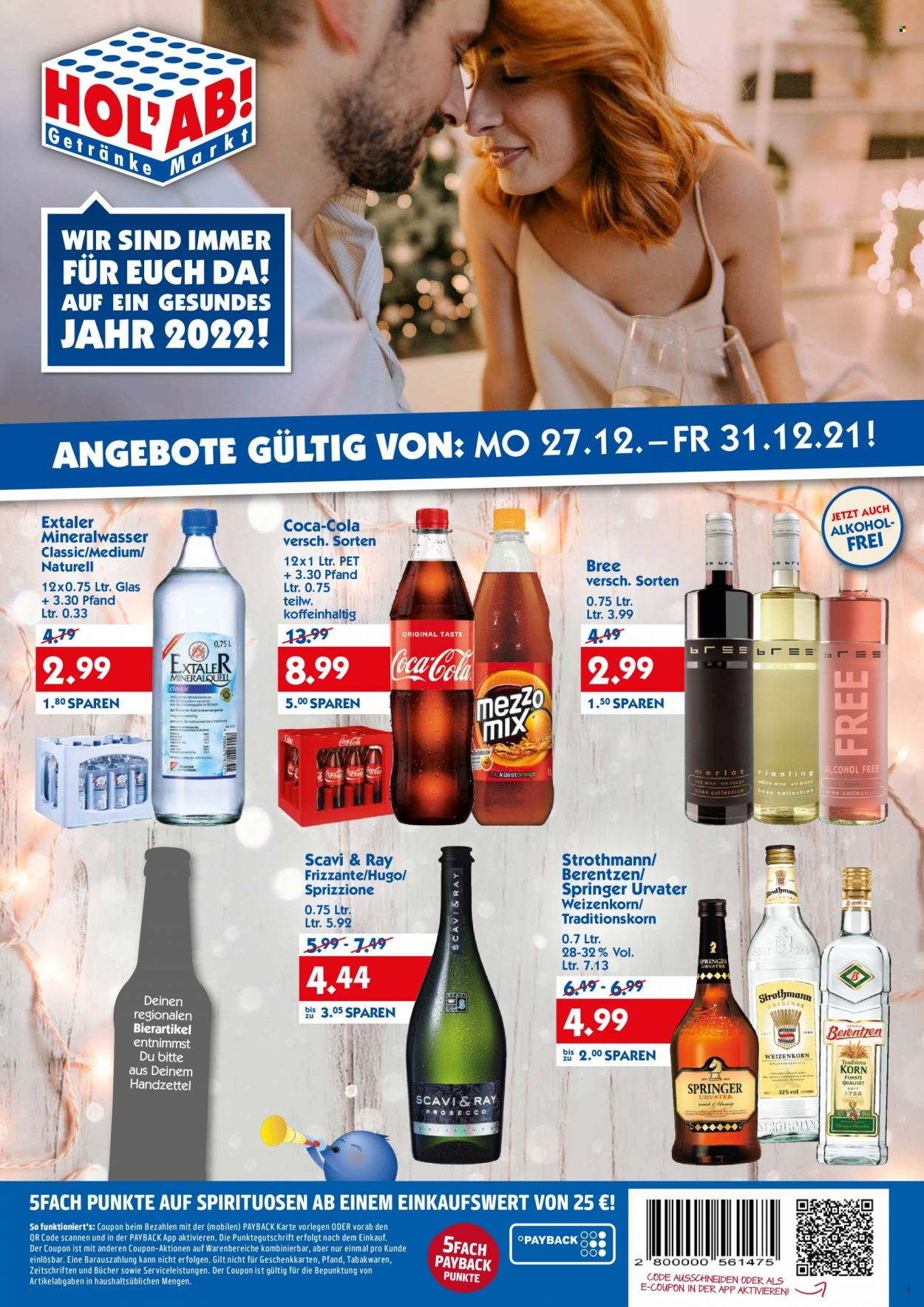 Hol'ab! Getränkemarkt Prospekte  - 27.12.2021 - 31.12.2021. Seite 1