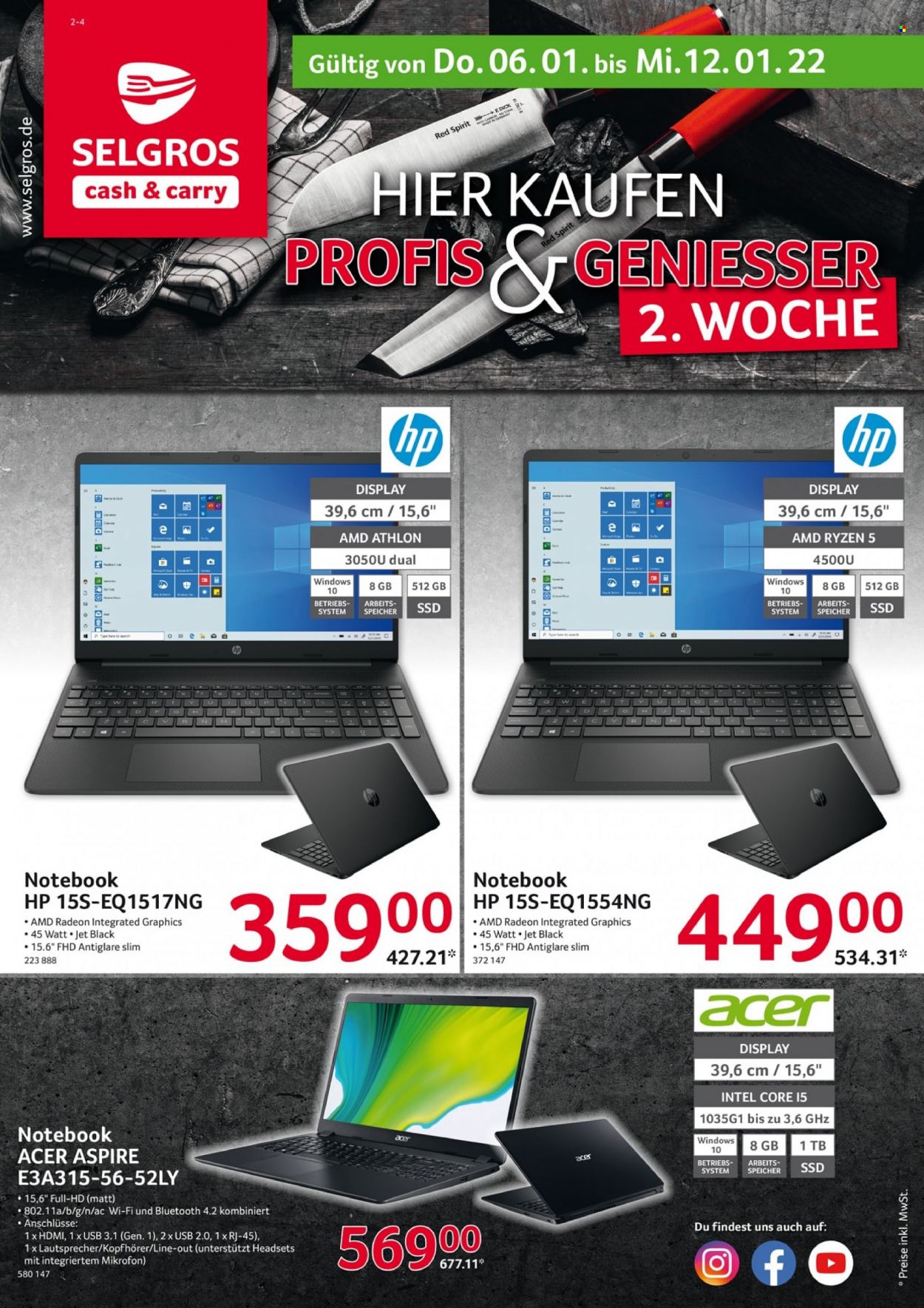 thumbnail - Prospekte Selgros - 6.01.2022 - 12.01.2022 - Produkte in Aktion - Acer, HP, Radeon, Lautsprecher. Seite 1.