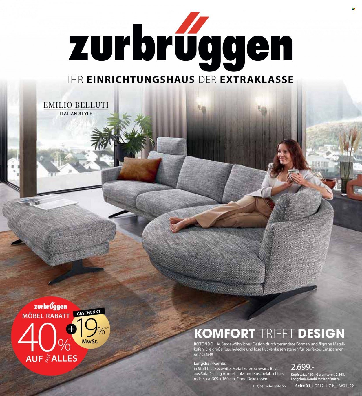 Prospekte Zurbrüggen - 31.12.2021 - 16.01.2022 - Produkte in Aktion - Sofa, Sofa 2-sitzig, Rückenkissen. Seite 1.