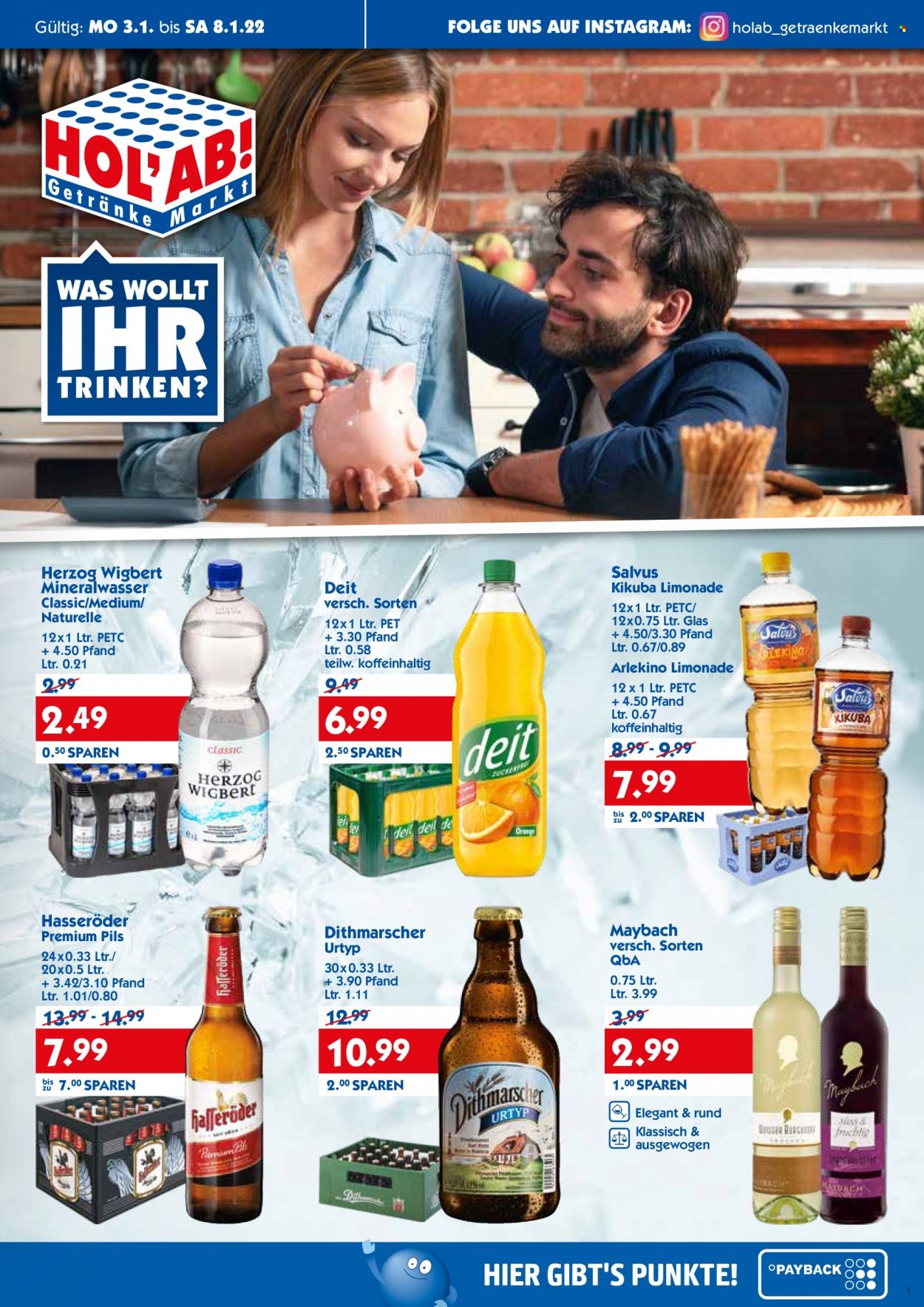 Hol'ab! Getränkemarkt Prospekte  - 3.01.2022 - 8.01.2022. Seite 1