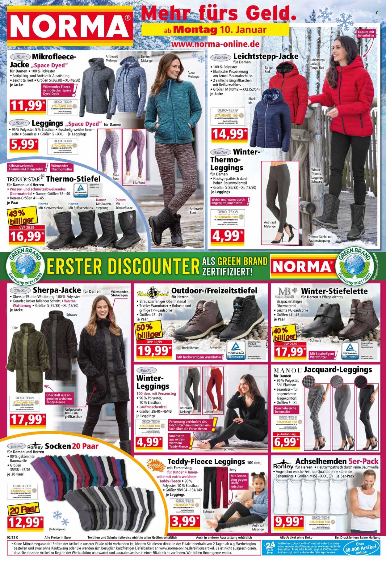 thumbnail - Prospekte Norma - 10.01.2022 - 16.01.2022 - Produkte in Aktion - Braun, Jacke, Leggings, Socken. Seite 1.
