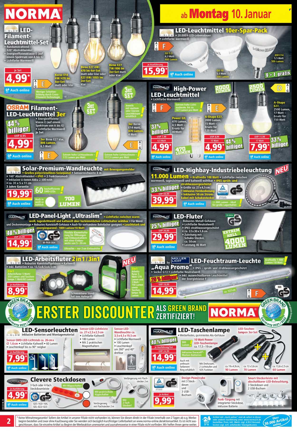 thumbnail - Prospekte Norma - 10.01.2022 - 16.01.2022 - Produkte in Aktion - Birnen, Kerze, Spektrum, Taschenlampe, LED-Fluter. Seite 2.