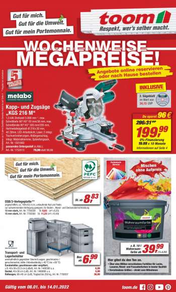 Prospekte toom Baumarkt - 8.01.2022 - 14.01.2022.