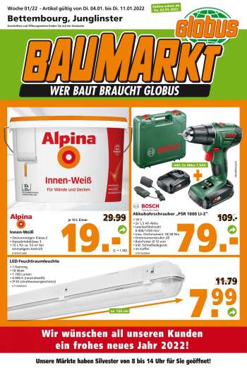 Prospekte Globus Baumarkt - 4.01.2022 - 11.01.2022.