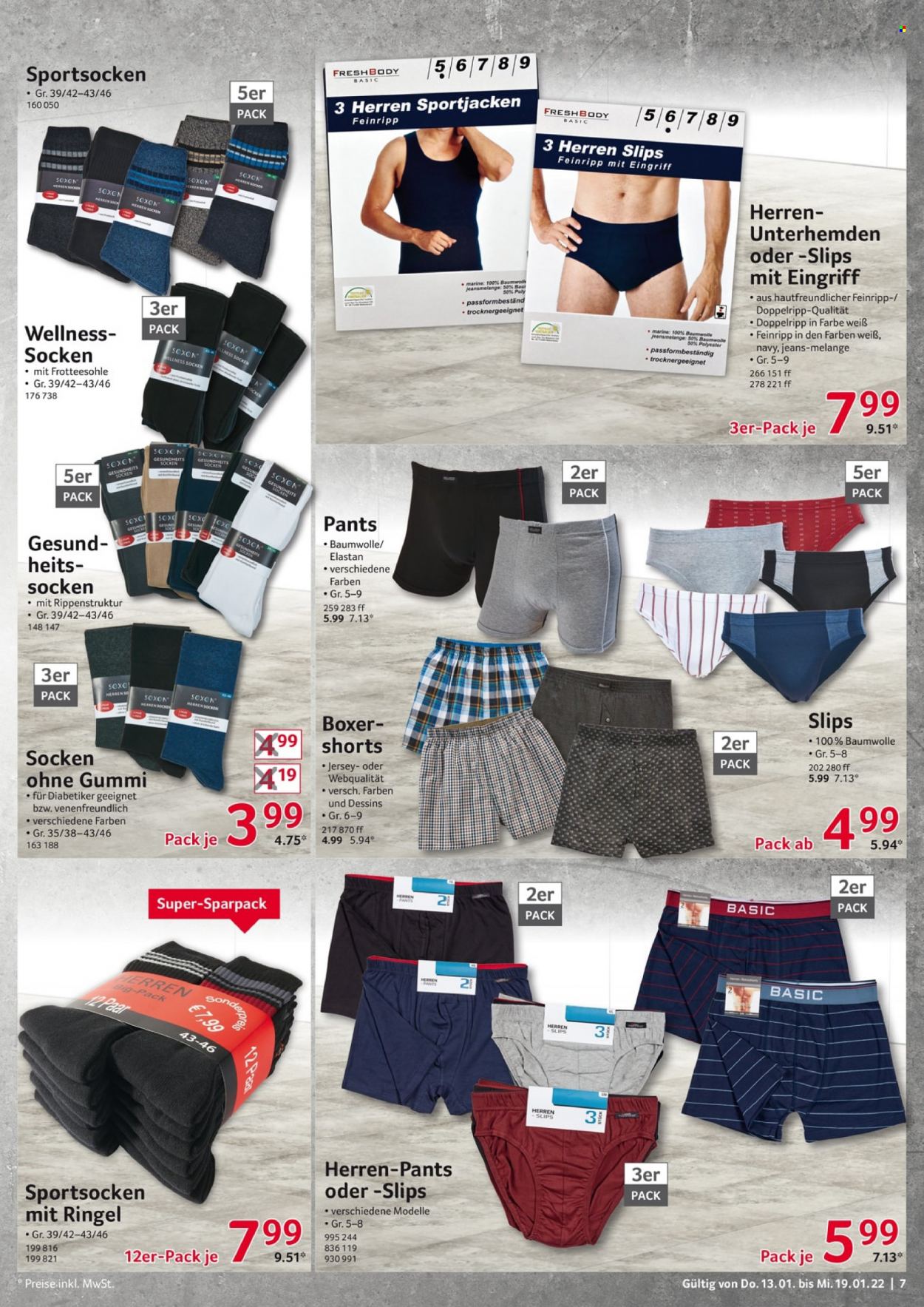 thumbnail - Prospekte Selgros - 13.01.2022 - 19.01.2022 - Produkte in Aktion - Pants, Jeans, Shorts, Unterhemd, Slip, Socken, Sportsocken. Seite 7.