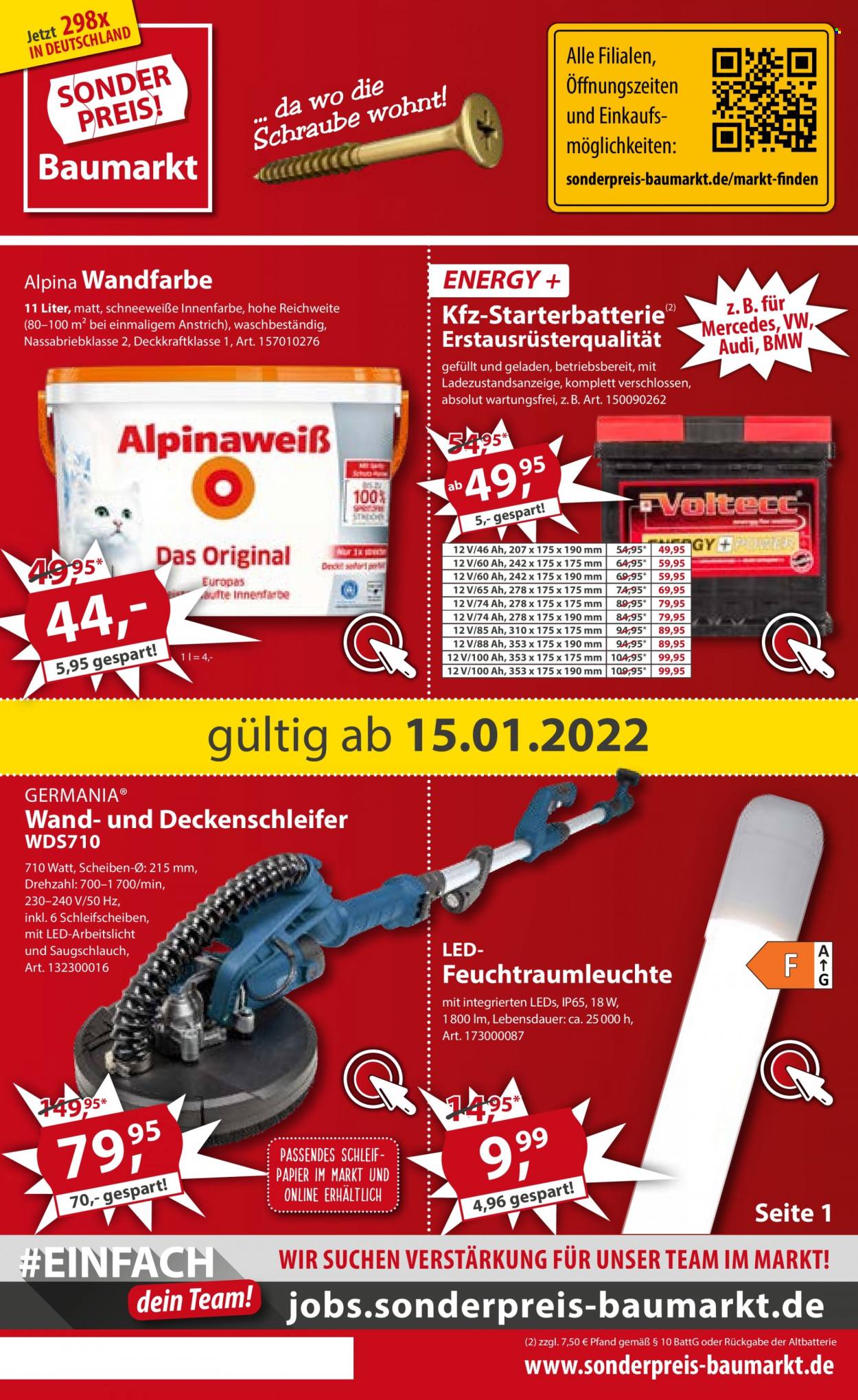 thumbnail - Prospekte Sonderpreis-Baumarkt - 15.01.2022 - 21.01.2022 - Produkte in Aktion - Alpina, Innenfarbe, Schleifpapier. Seite 1.