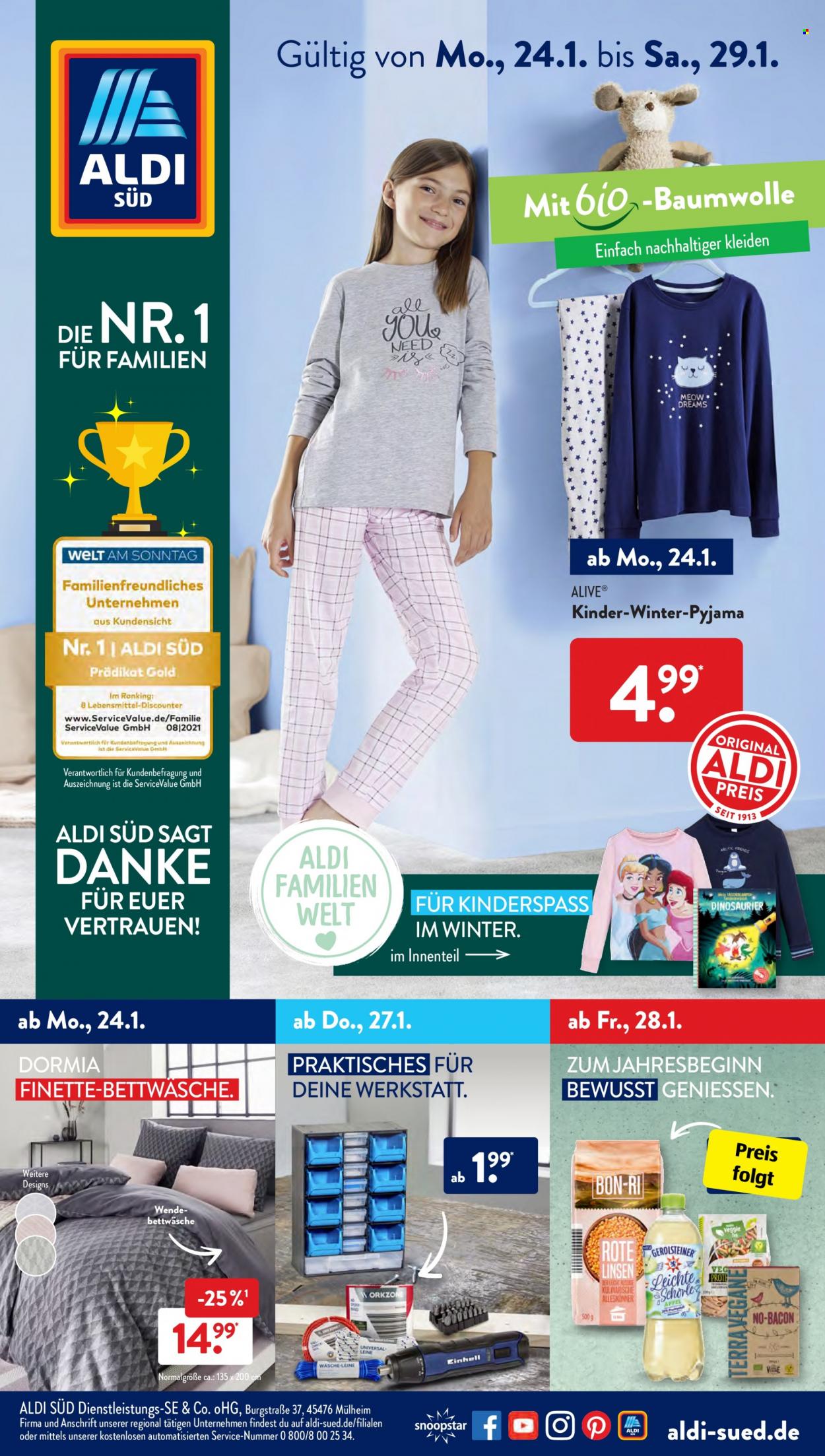 thumbnail - Prospekte ALDI SÜD - 24.01.2022 - 29.01.2022 - Produkte in Aktion - Bettwäsche, Dormia, Pyjama. Seite 1.