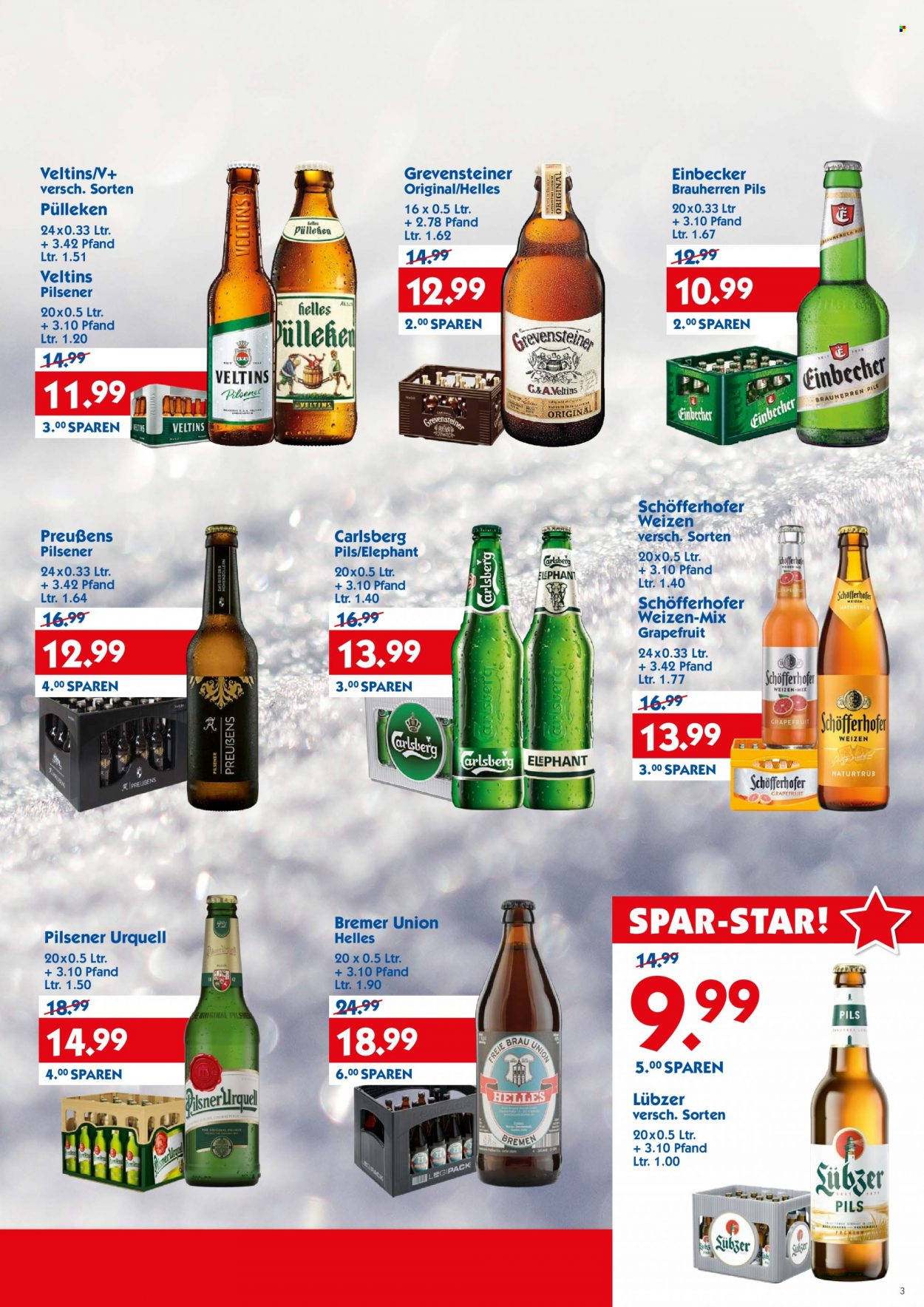 thumbnail - Prospekte Hol'ab! Getränkemarkt - 10.01.2022 - 15.01.2022 - Produkte in Aktion - Lübzer, Bier, Alkohol, Radler, Veltins, Carlsberg, Schöfferhofer, Grevensteiner. Seite 3.