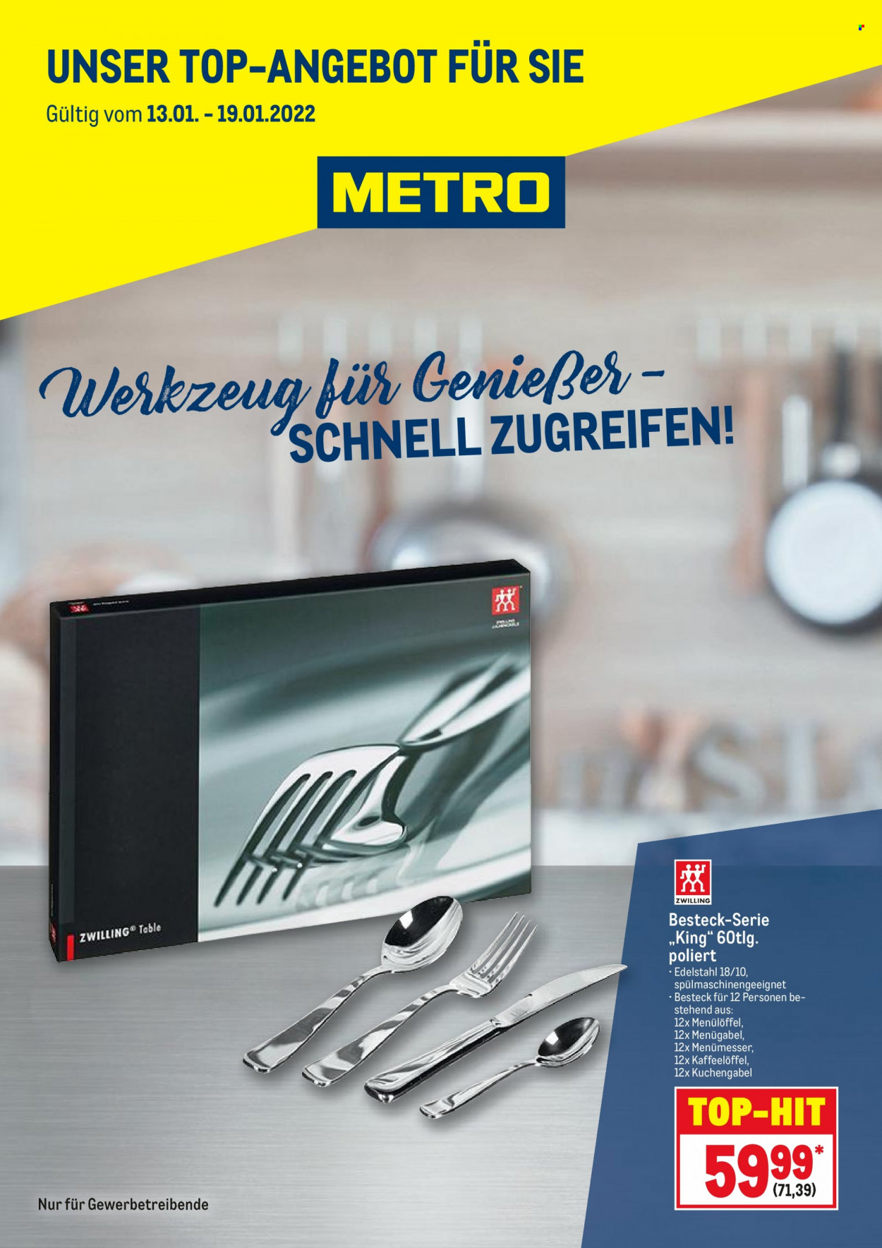 thumbnail - Prospekte Metro - 13.01.2022 - 19.01.2022 - Produkte in Aktion - Besteck, Zwilling. Seite 1.