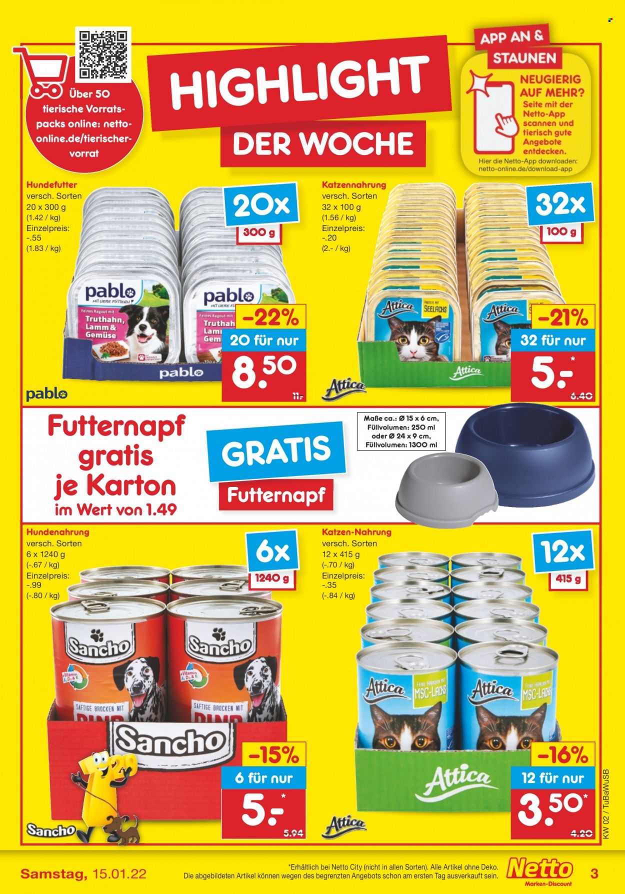 thumbnail - Prospekte Netto Marken-Discount - 10.01.2022 - 15.01.2022 - Produkte in Aktion - Lammfleisch, Ragout, Katzenfutter, Hundenahrung. Seite 3.