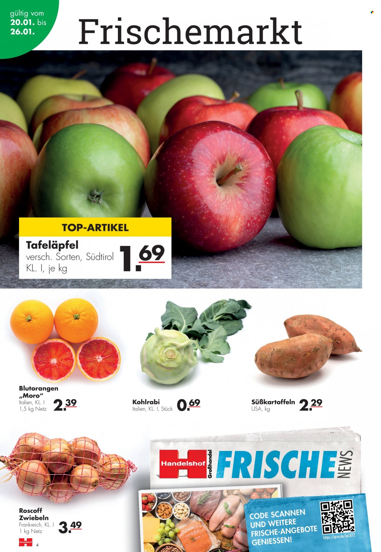 thumbnail - Prospekte Handelshof - 20.01.2022 - 26.01.2022 - Produkte in Aktion - Süßkartoffeln, Kartoffeln, Speisezwiebeln, Äpfel, Blutorangen. Seite 4.