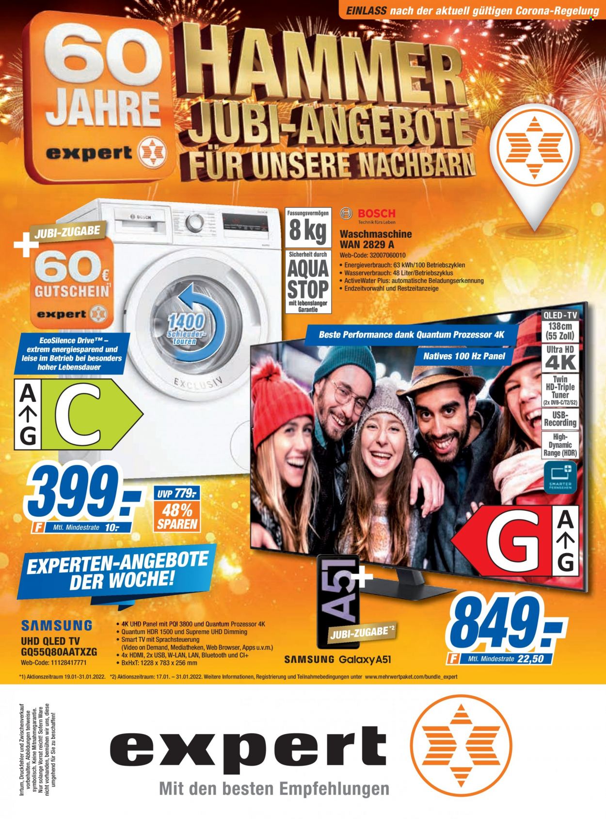 thumbnail - Prospekte Expert - 19.01.2022 - 25.01.2022 - Produkte in Aktion - Smart TV, Waschmaschine. Seite 1.